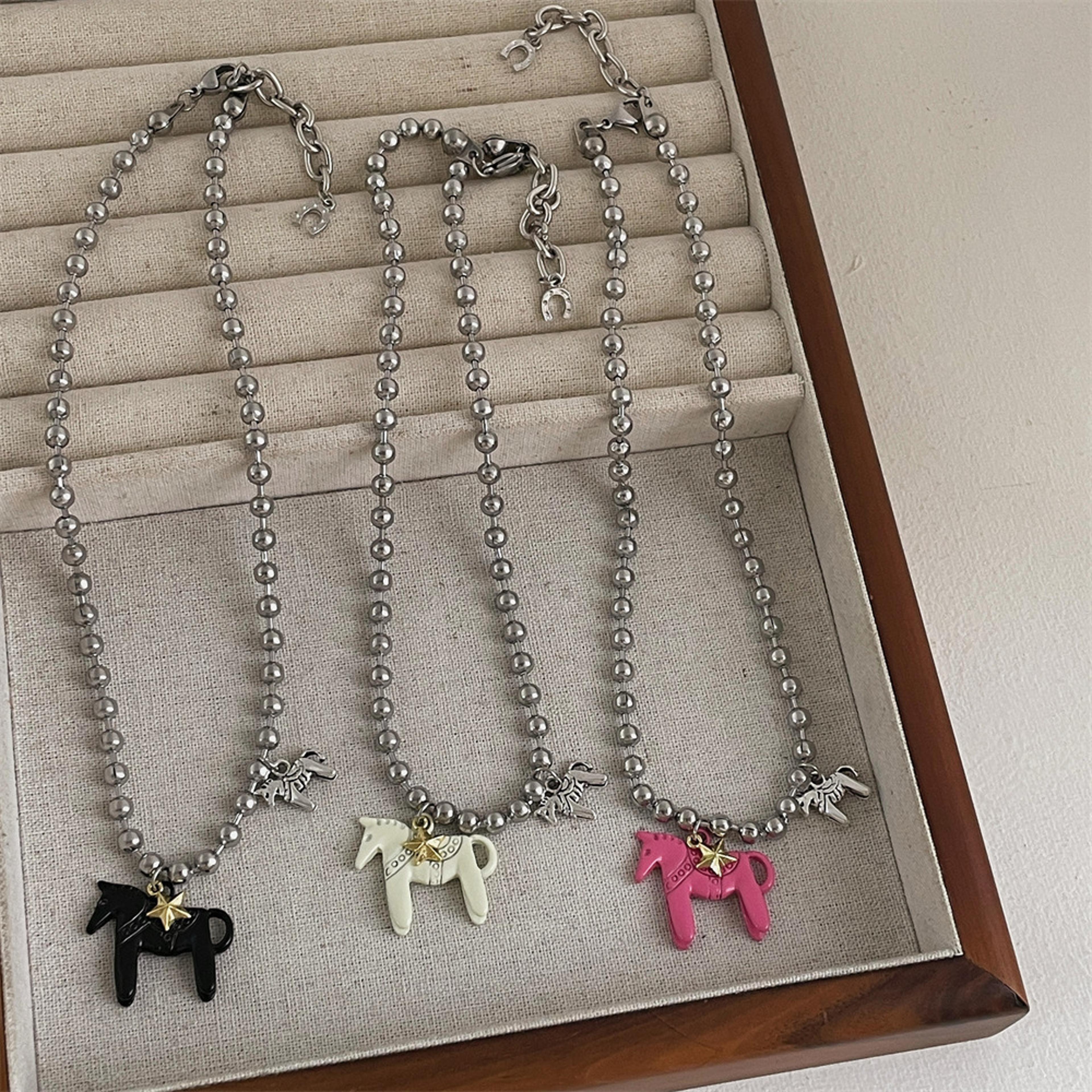 silver plated horse pendant necklace for women colorful enamel horse necklace gift