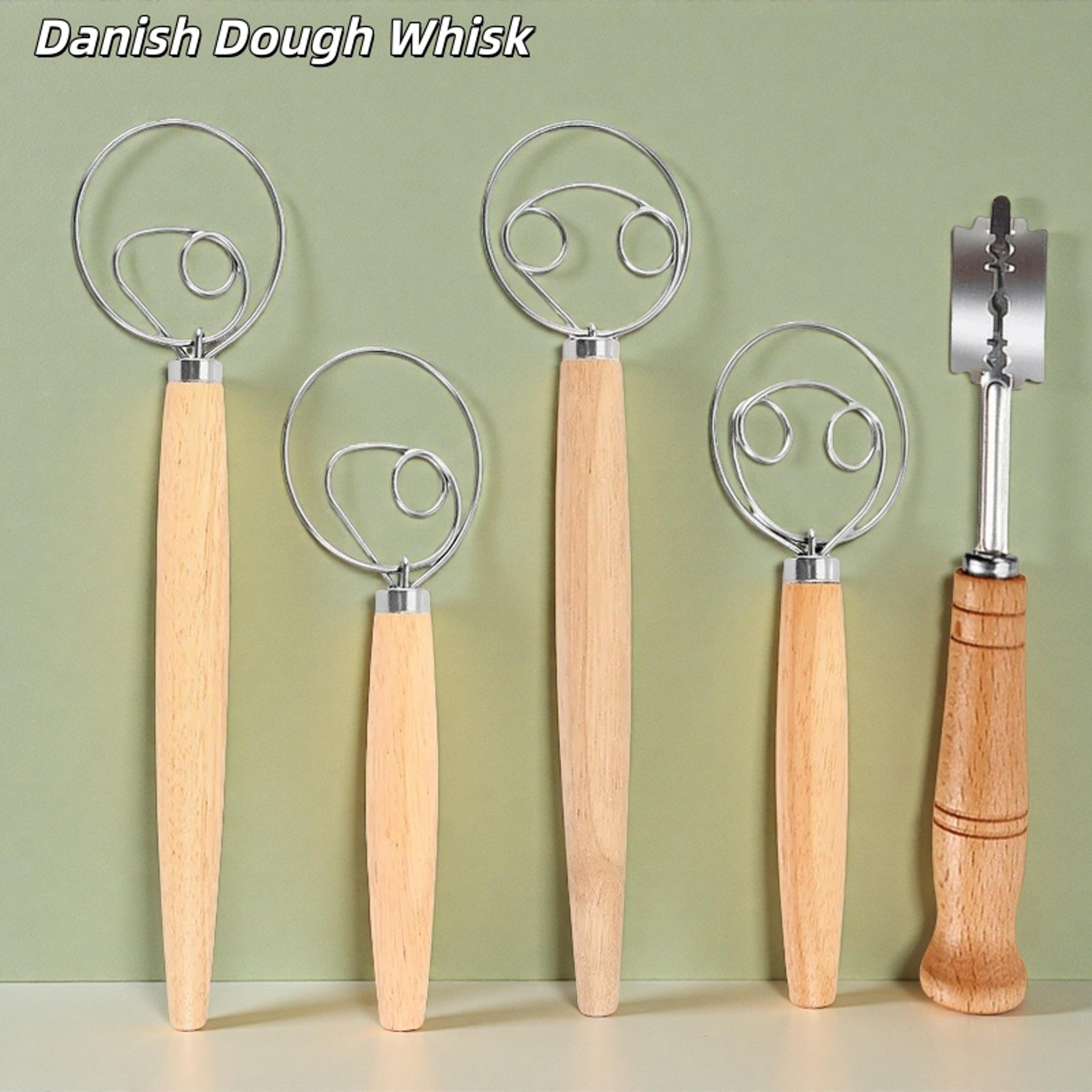 danish dough whisk with wooden handle stainless steel sourdough whisk for bread baking