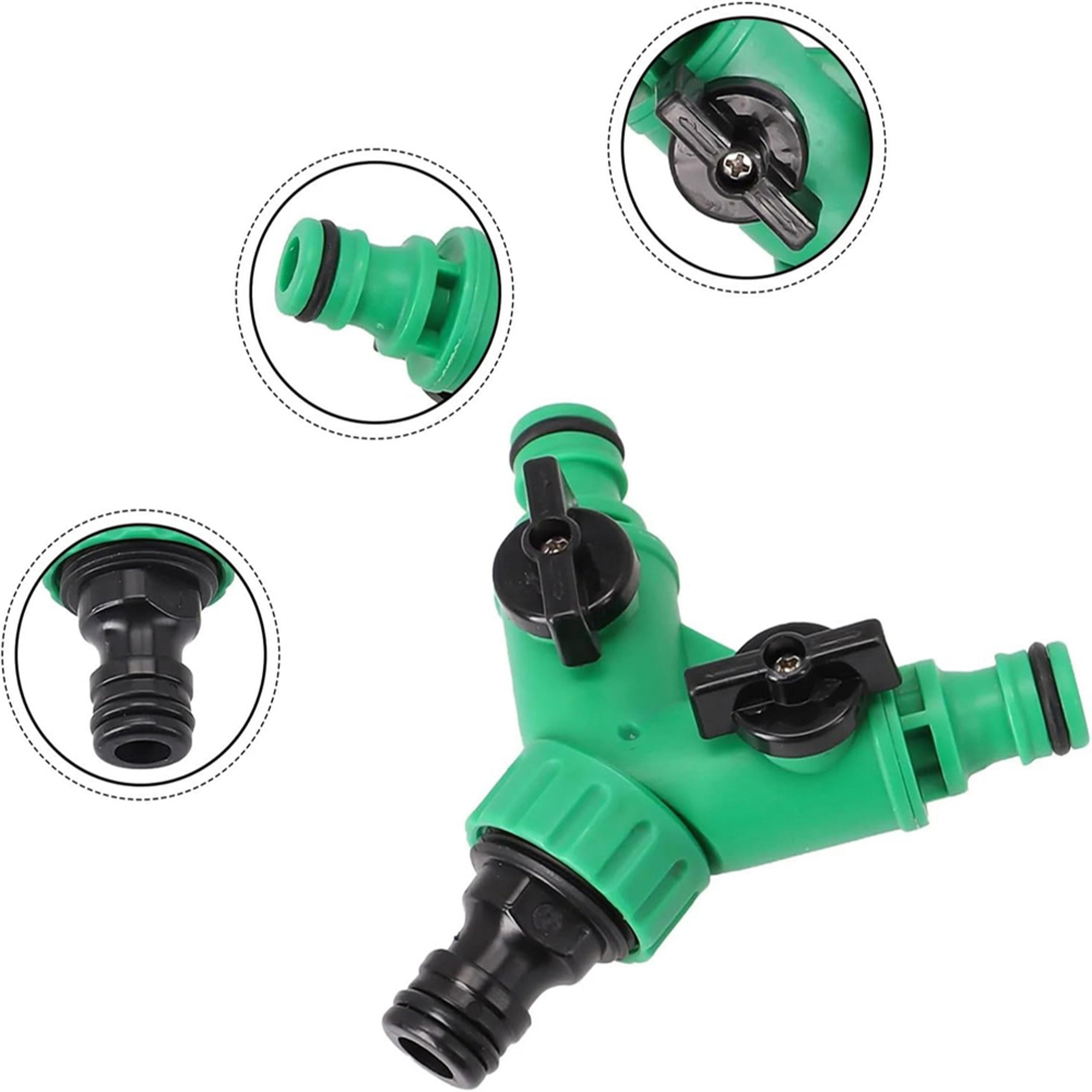 garden hose splitter with individual shut off valves for easy faucet irrigation