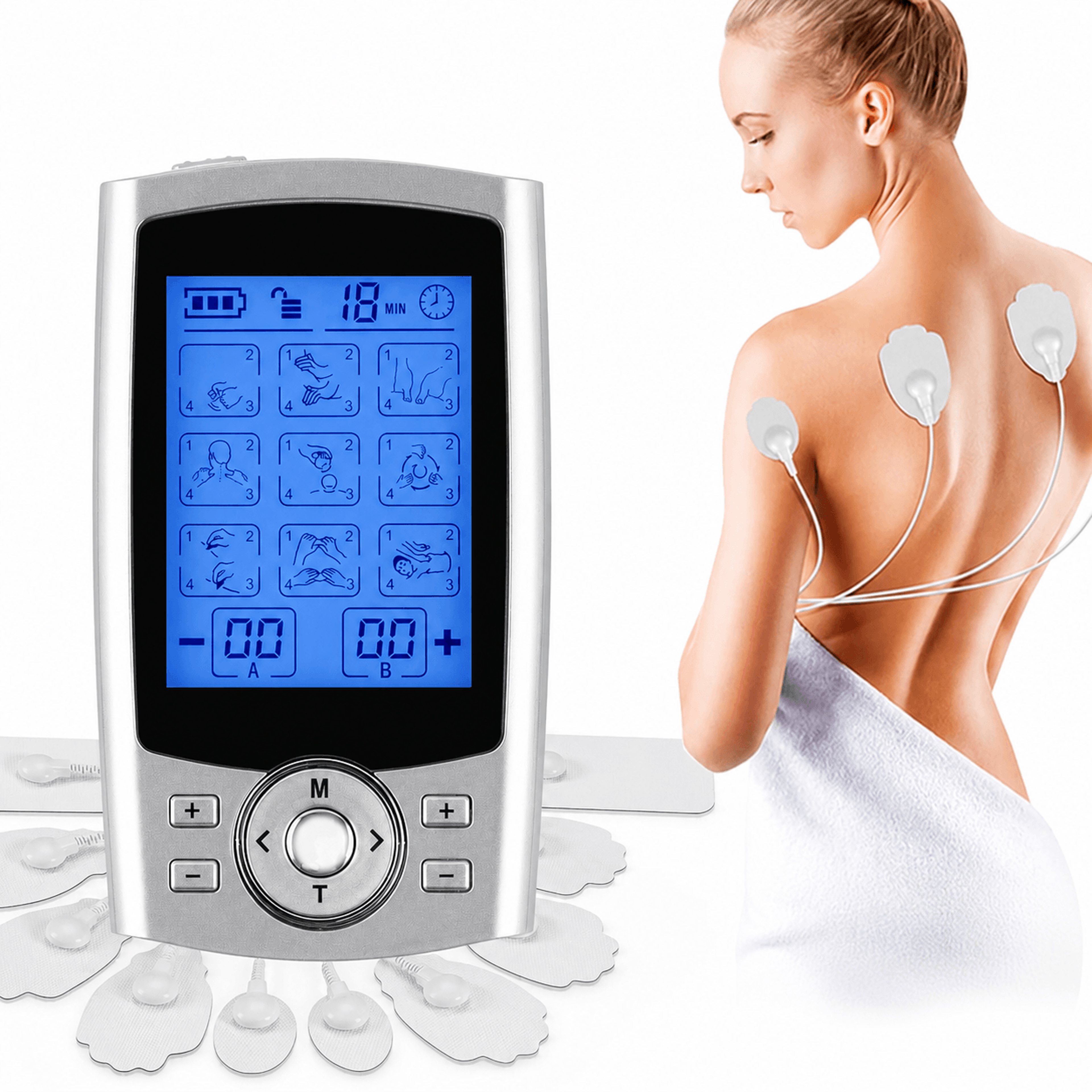 belifu 36-mode tens unit muscle stimulator, electric pulse massager machine for pain relief, body therapy with 10 pads