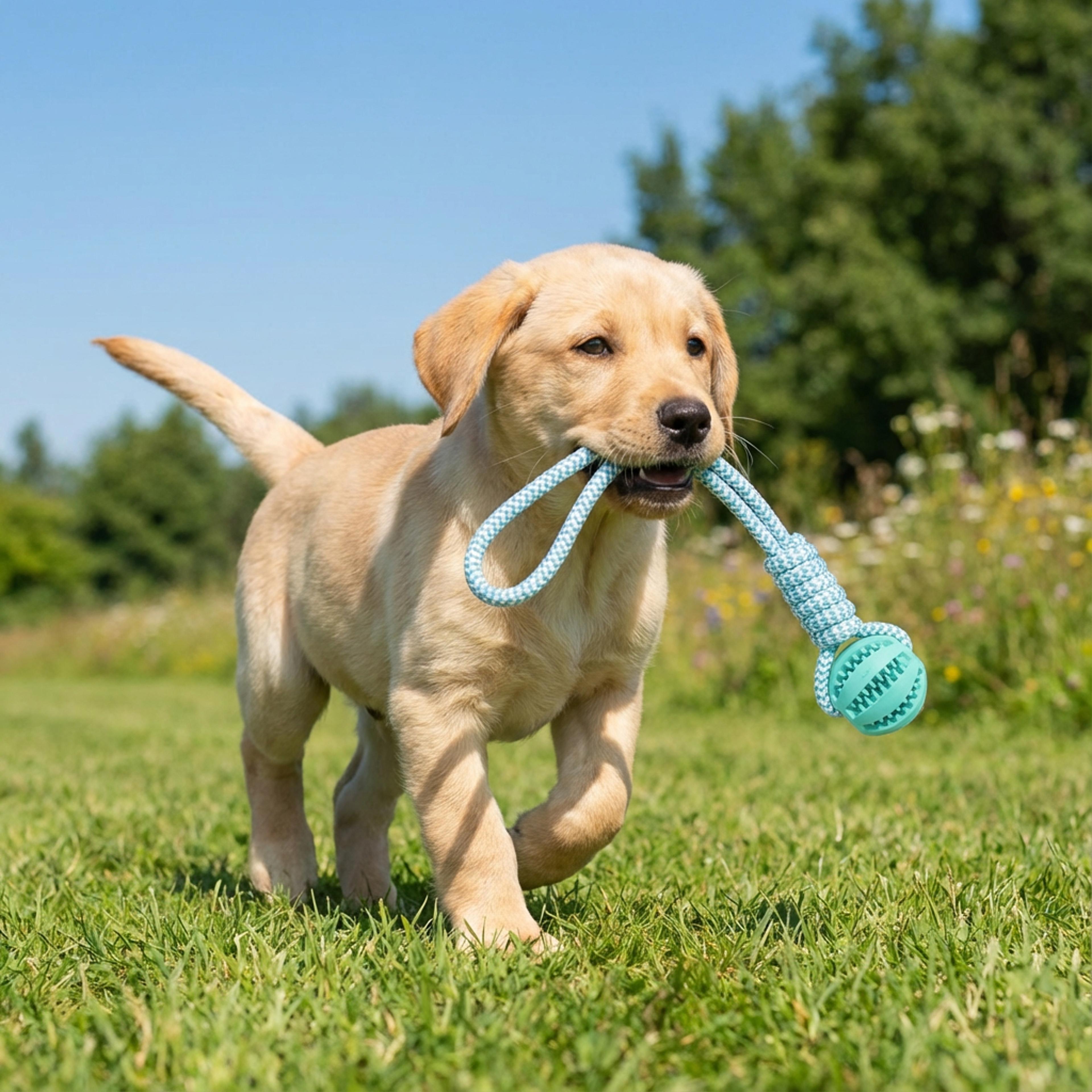interactive dog chew ball treat dispenser with cotton rope for teething & boredom relief