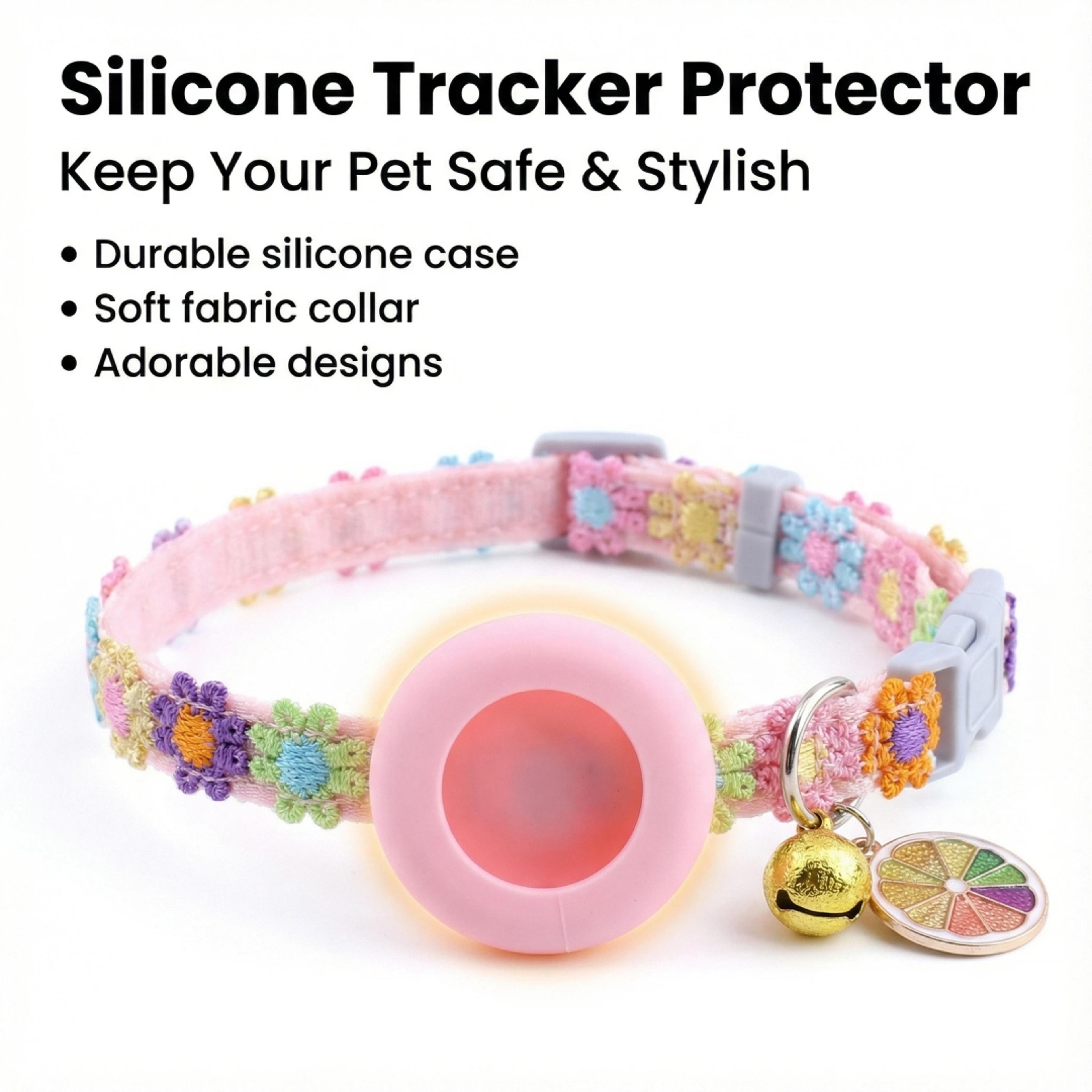sweet blossom airtag cat collar with heart charm & gps holder for cats kittens puppies and rabbits