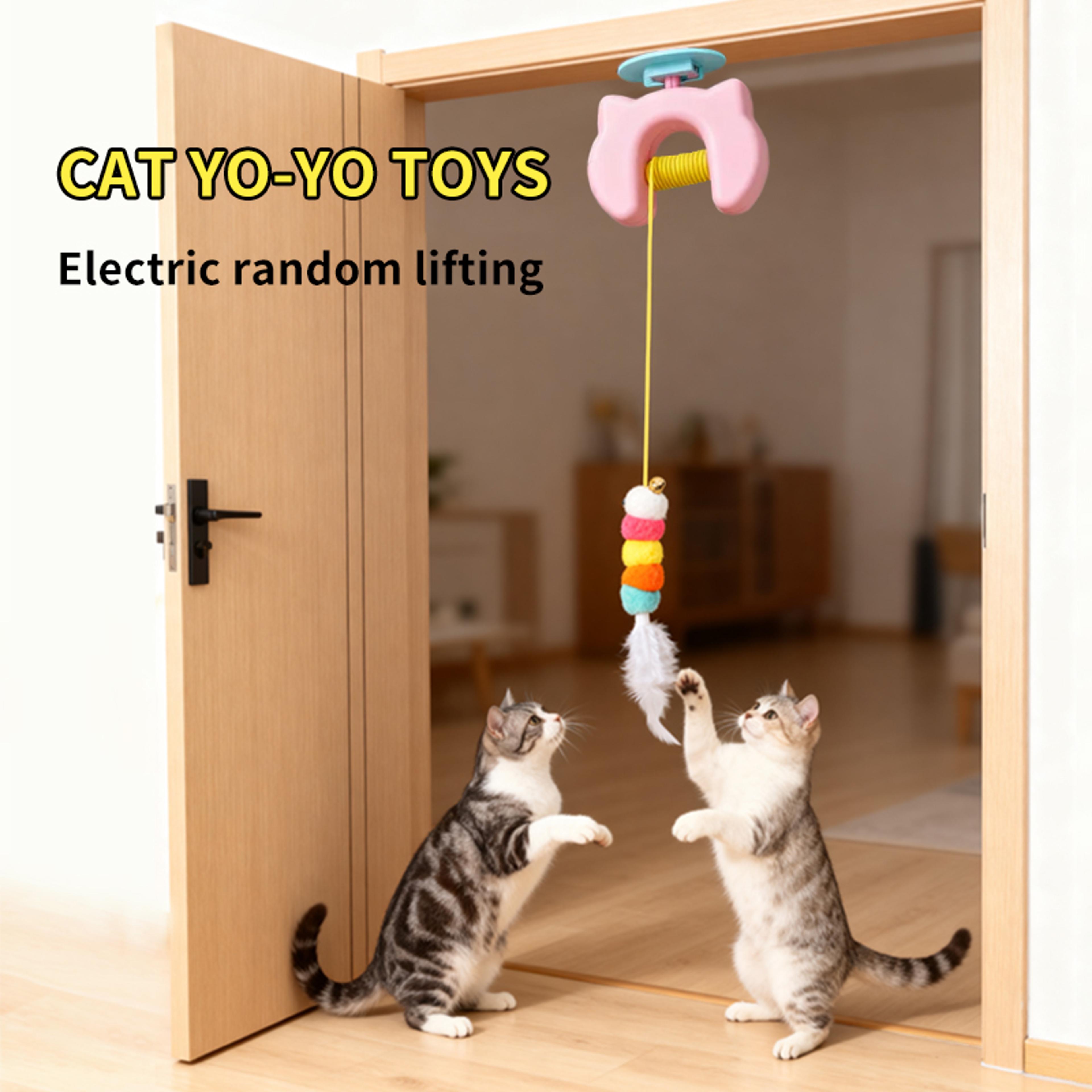 smart electric cat toy hanging interactive cat toy with auto swing feather & dual ropes