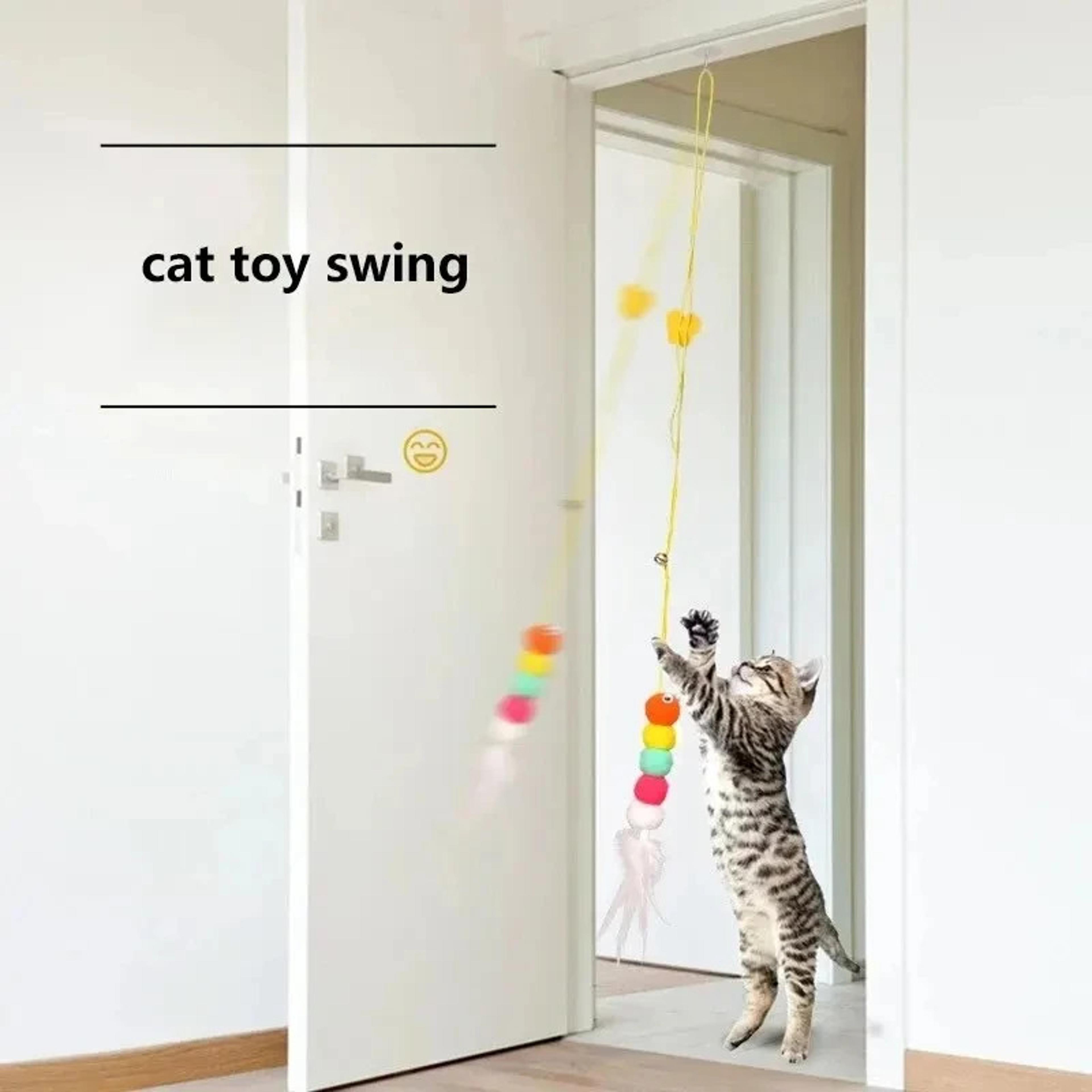 interactive cat toy hanging feather ball cat teaser with retractable rope & sound