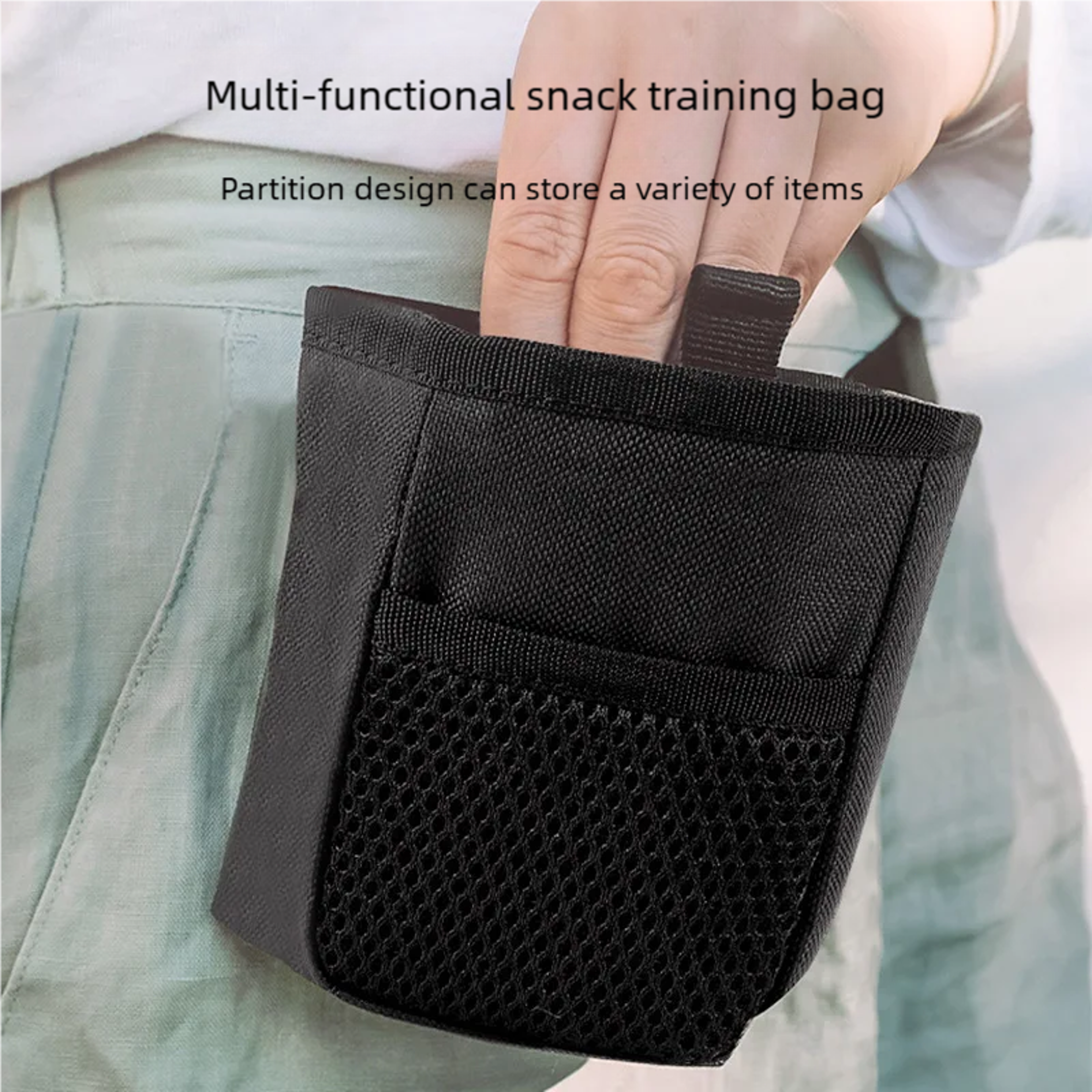 portable dog treat pouch with adjustable waist belt for pet training & walking