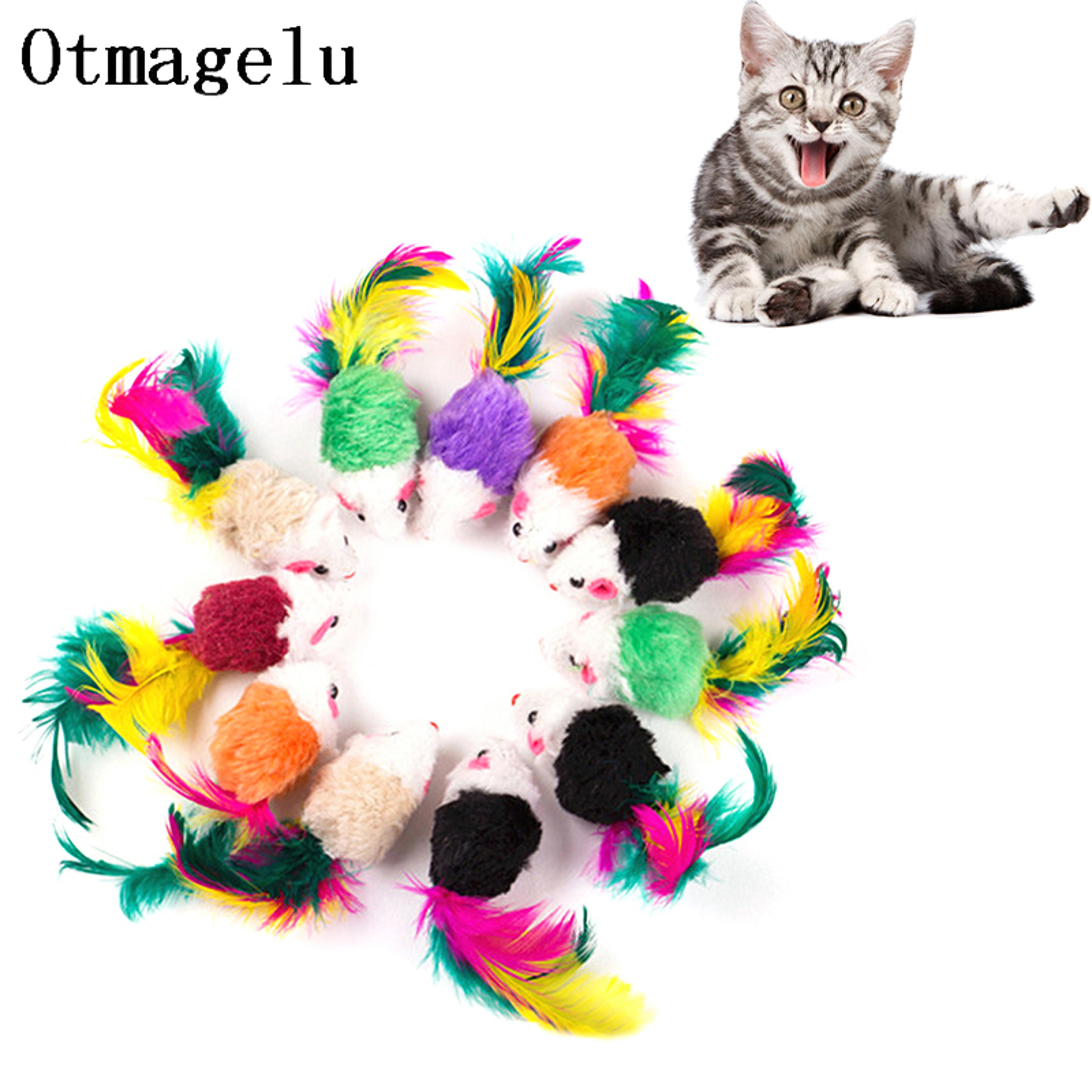 soft fleece cat toy plush mouse with feather for interactive kitten play