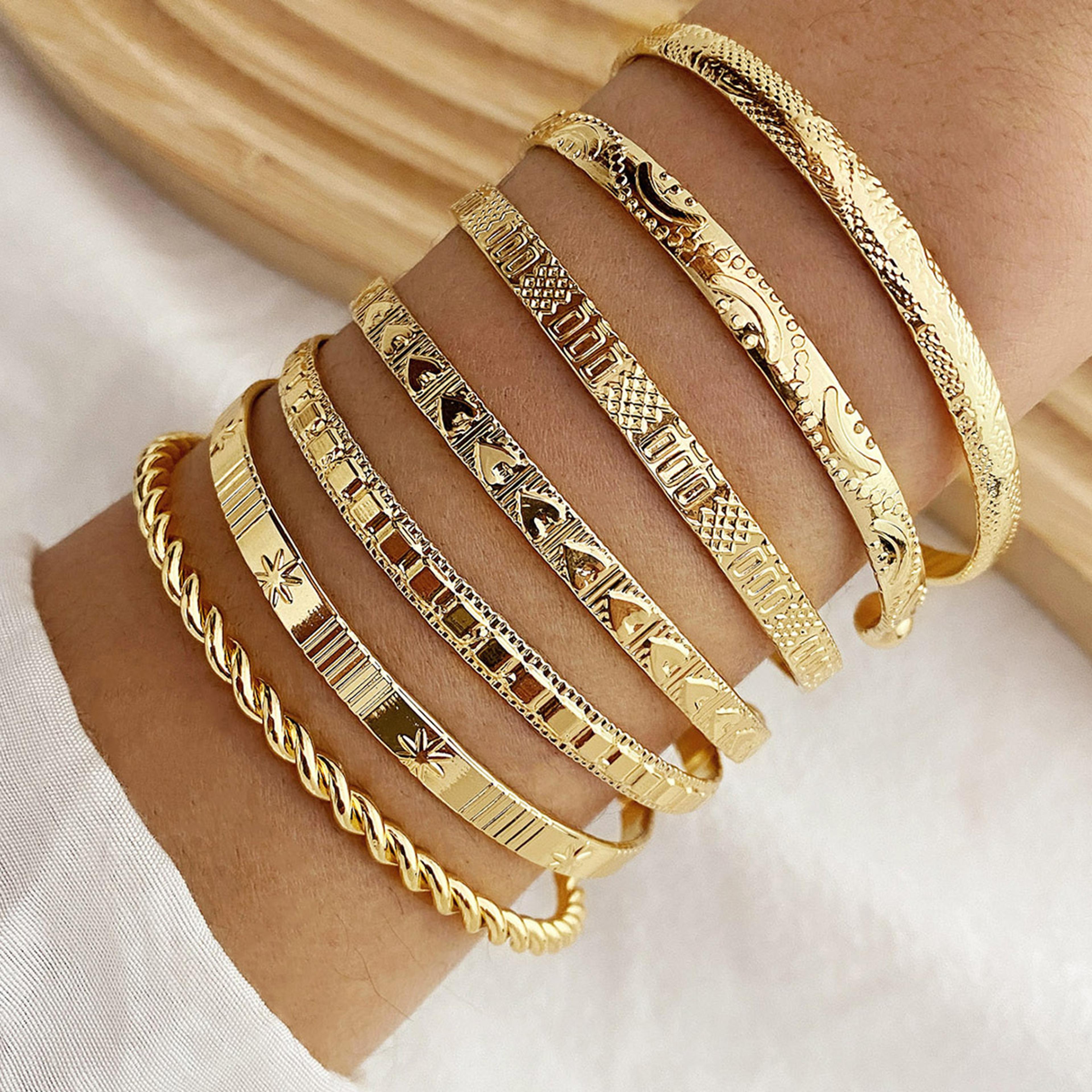 piece gold bracelet set for women with stackable punk heart bangles