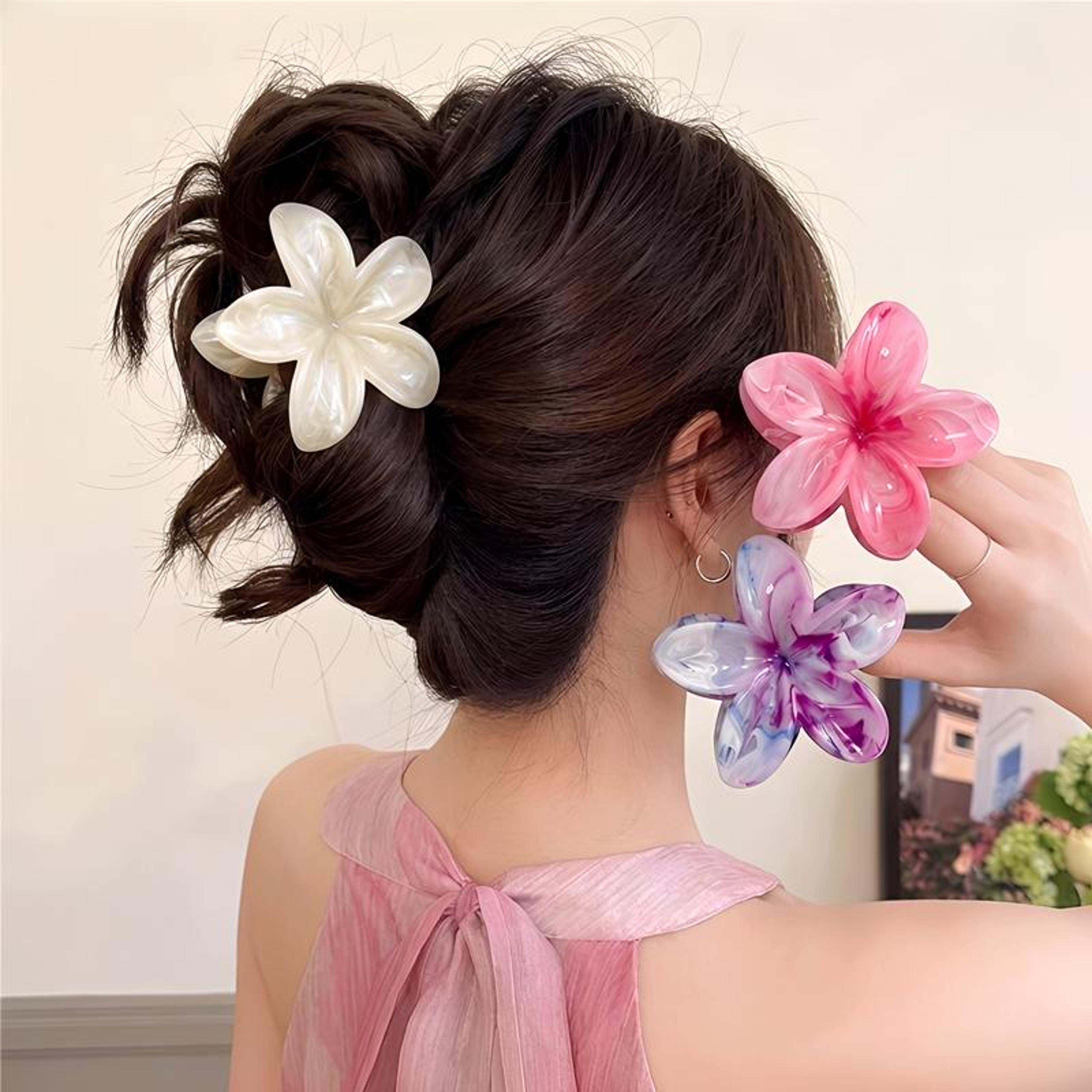 tropical hawaiian hair clips set of elegant flower claw clips for beach vacation & everyday hairstyles