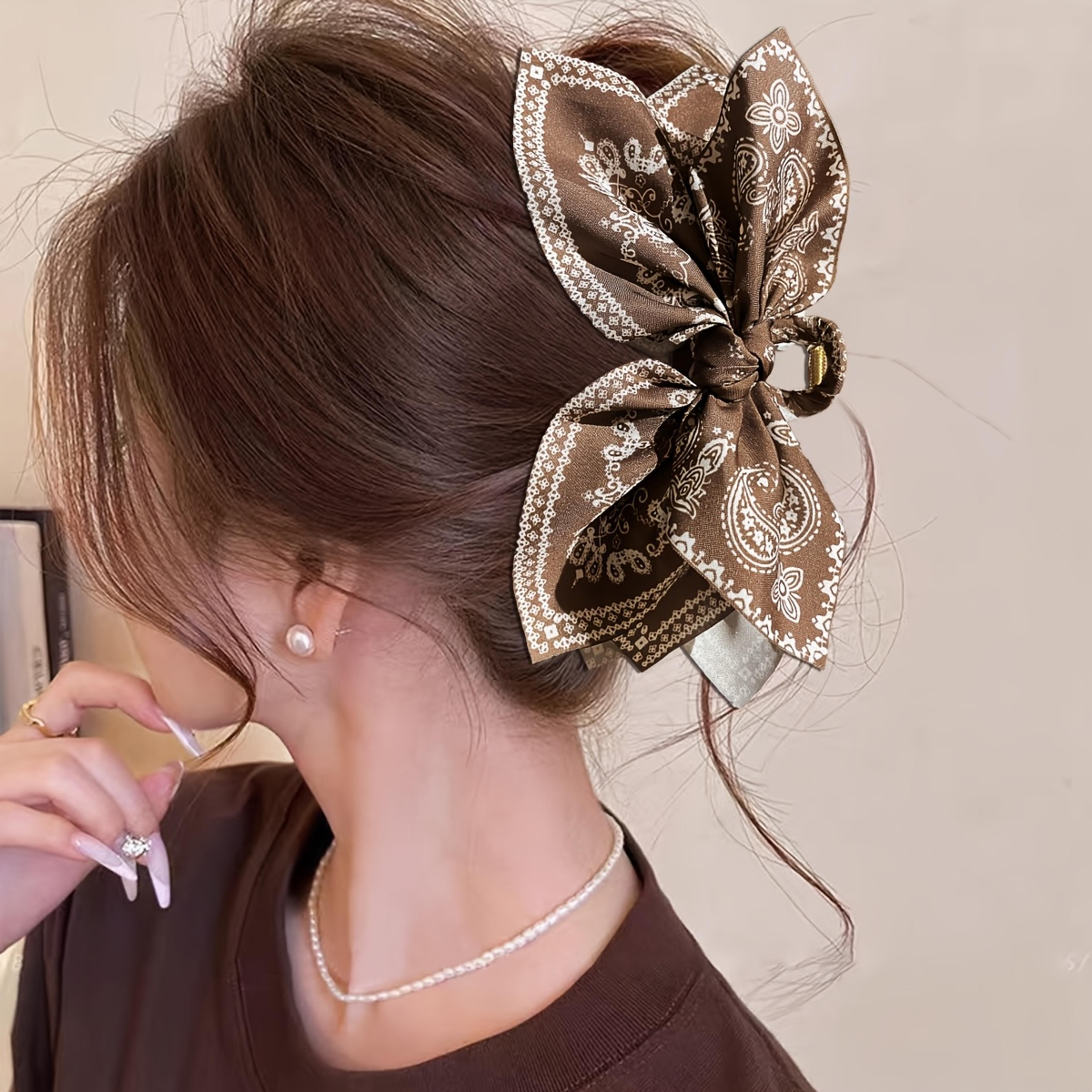 elegant bow hair clip brown floral hair claw clip for women