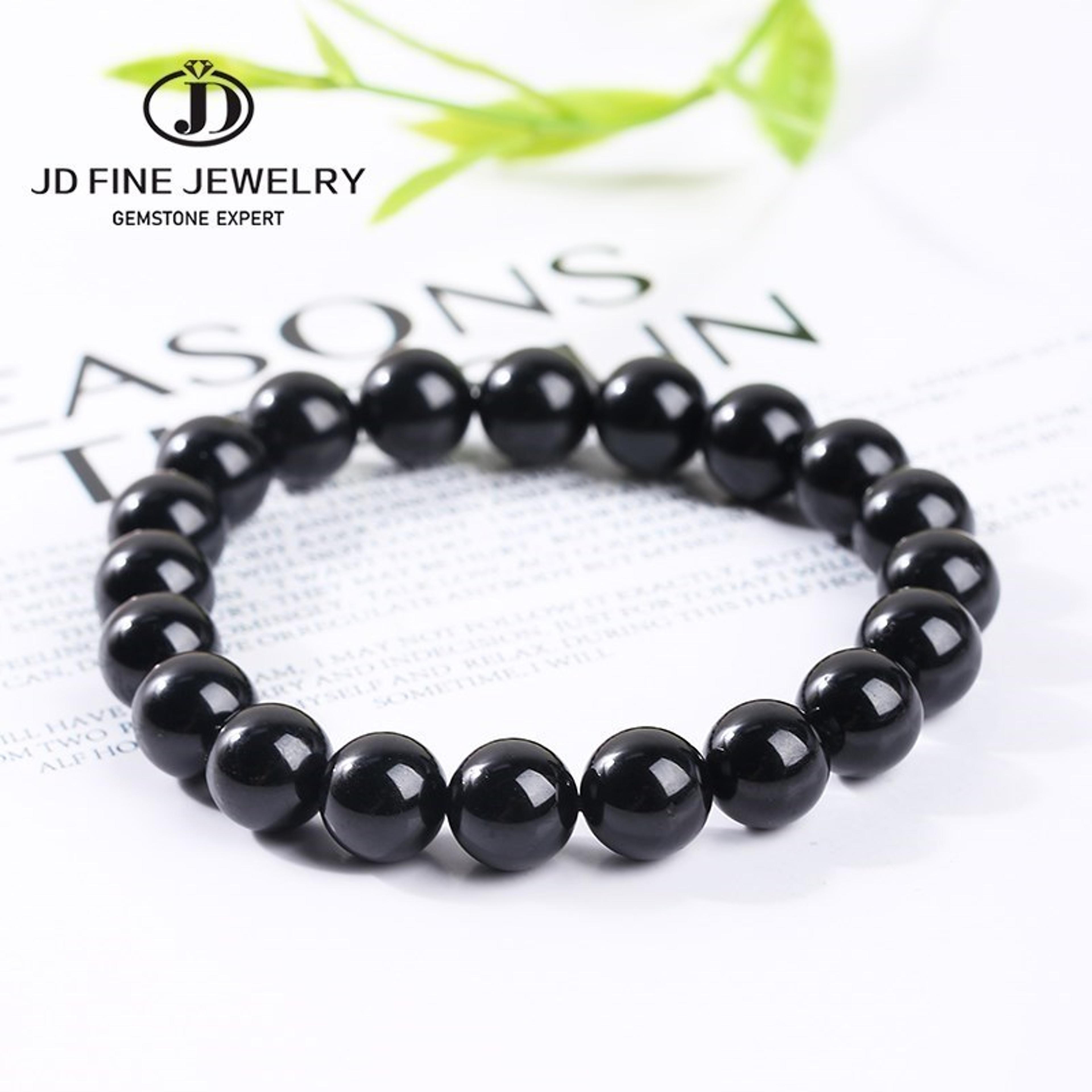 natural black tourmaline bracelet healing crystal chakra beaded stretch bracelet for women & men