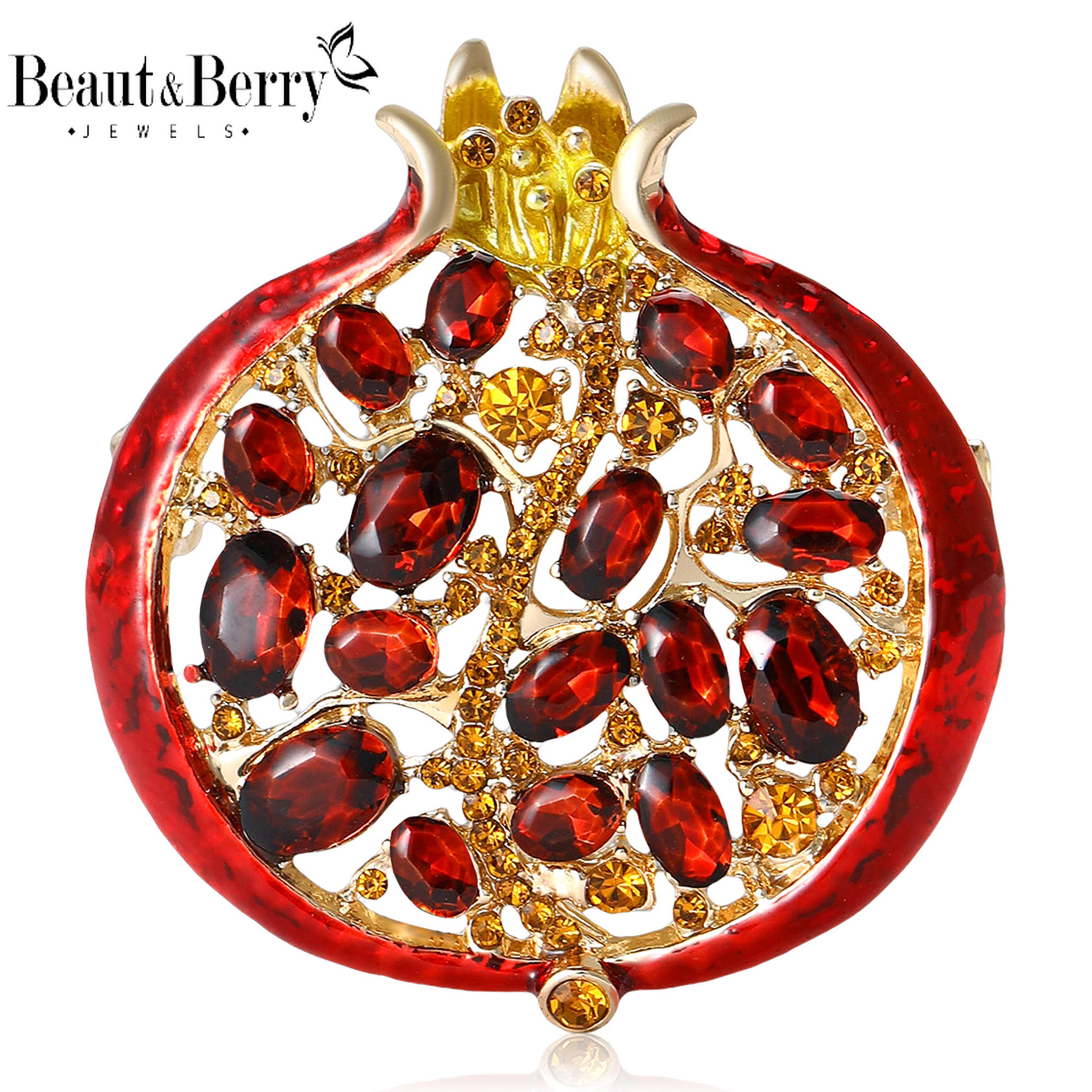 luxury pomegranate brooch with rhinestones & enamel elegant women brooch pin gift