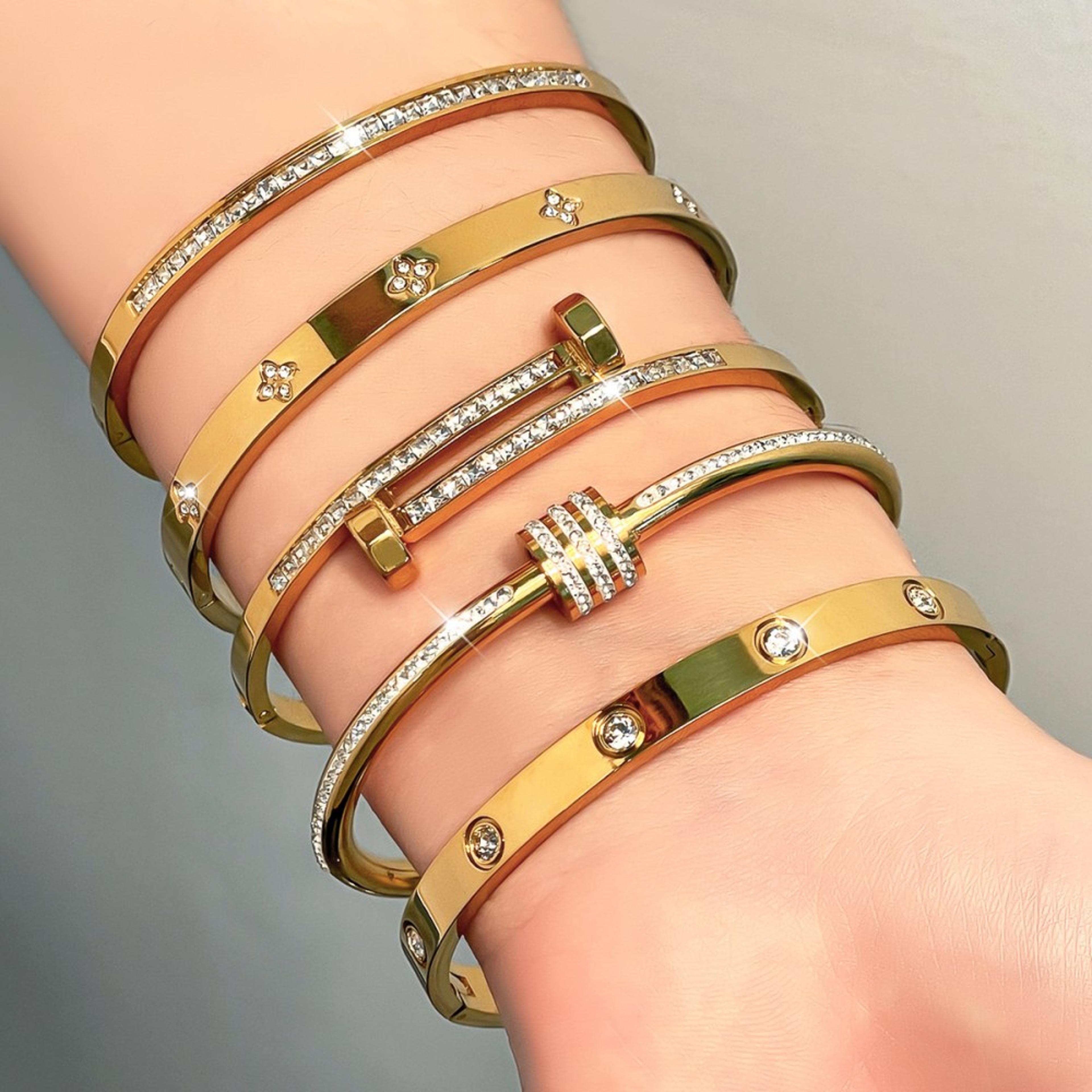 luxury stacked bracelet gold zircon bracelet for couples in stainless steel