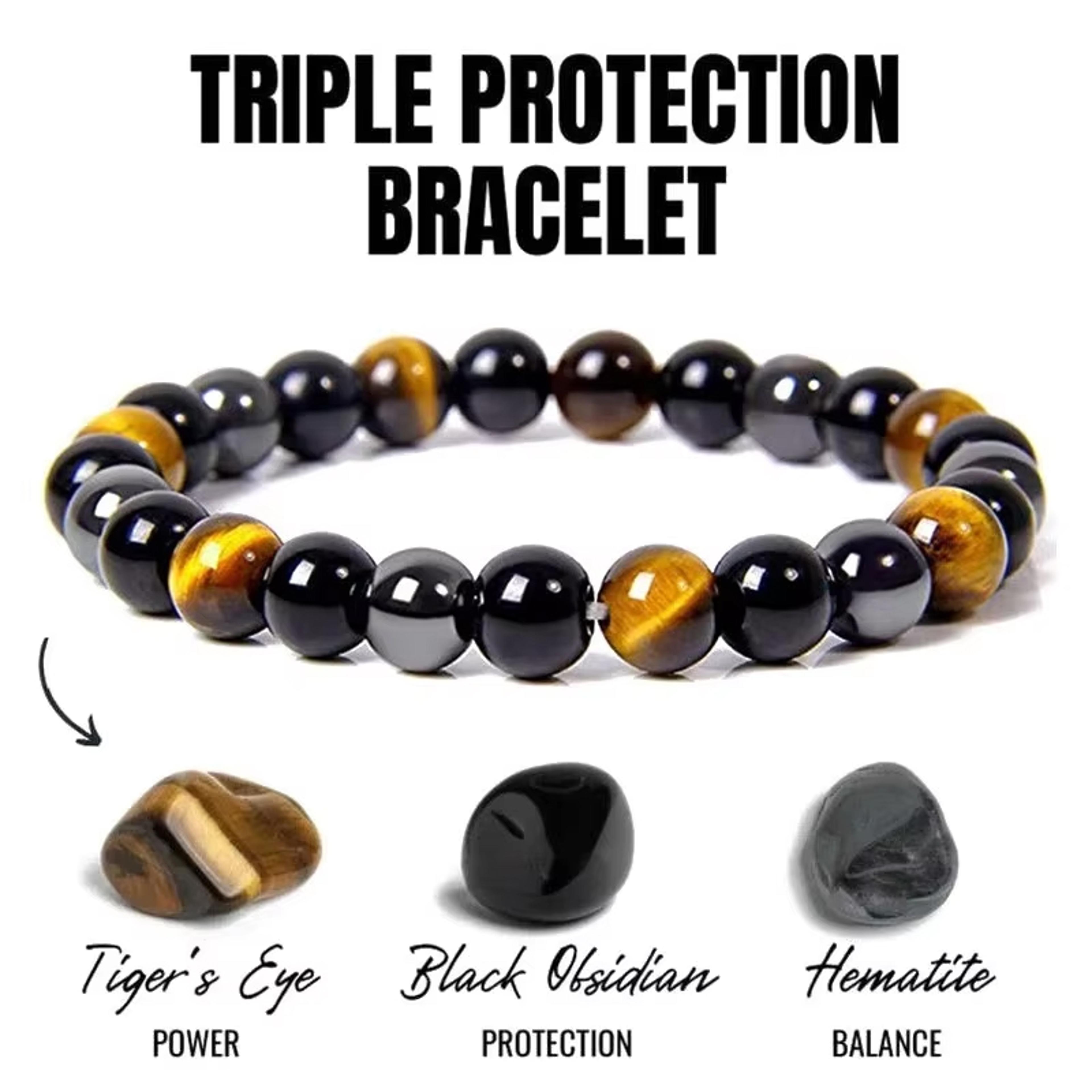 black obsidian bracelet with tiger eye & hematite beads for men & women