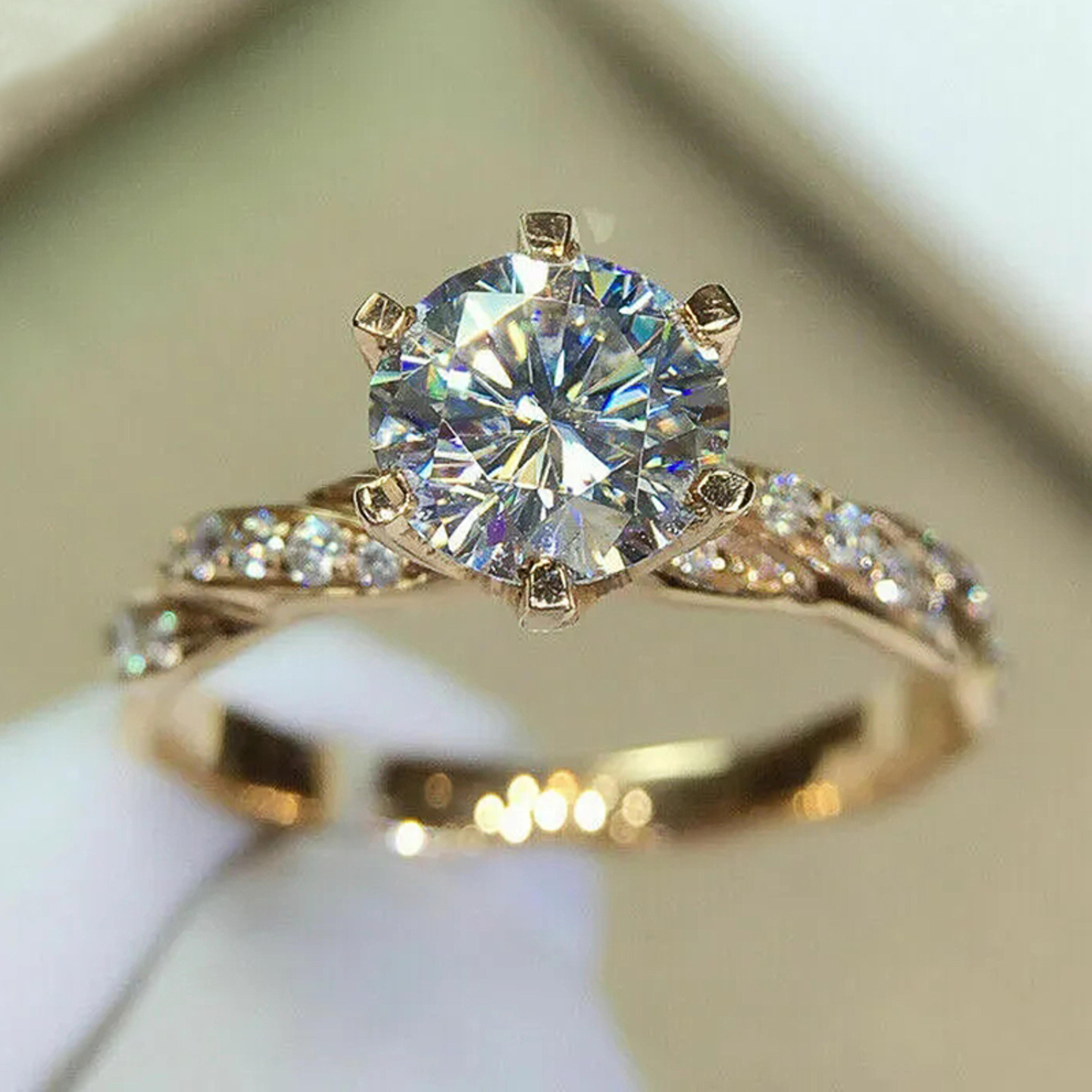 huitan cubic zirconia ring for women luxury gold engagement ring with classic claw setting