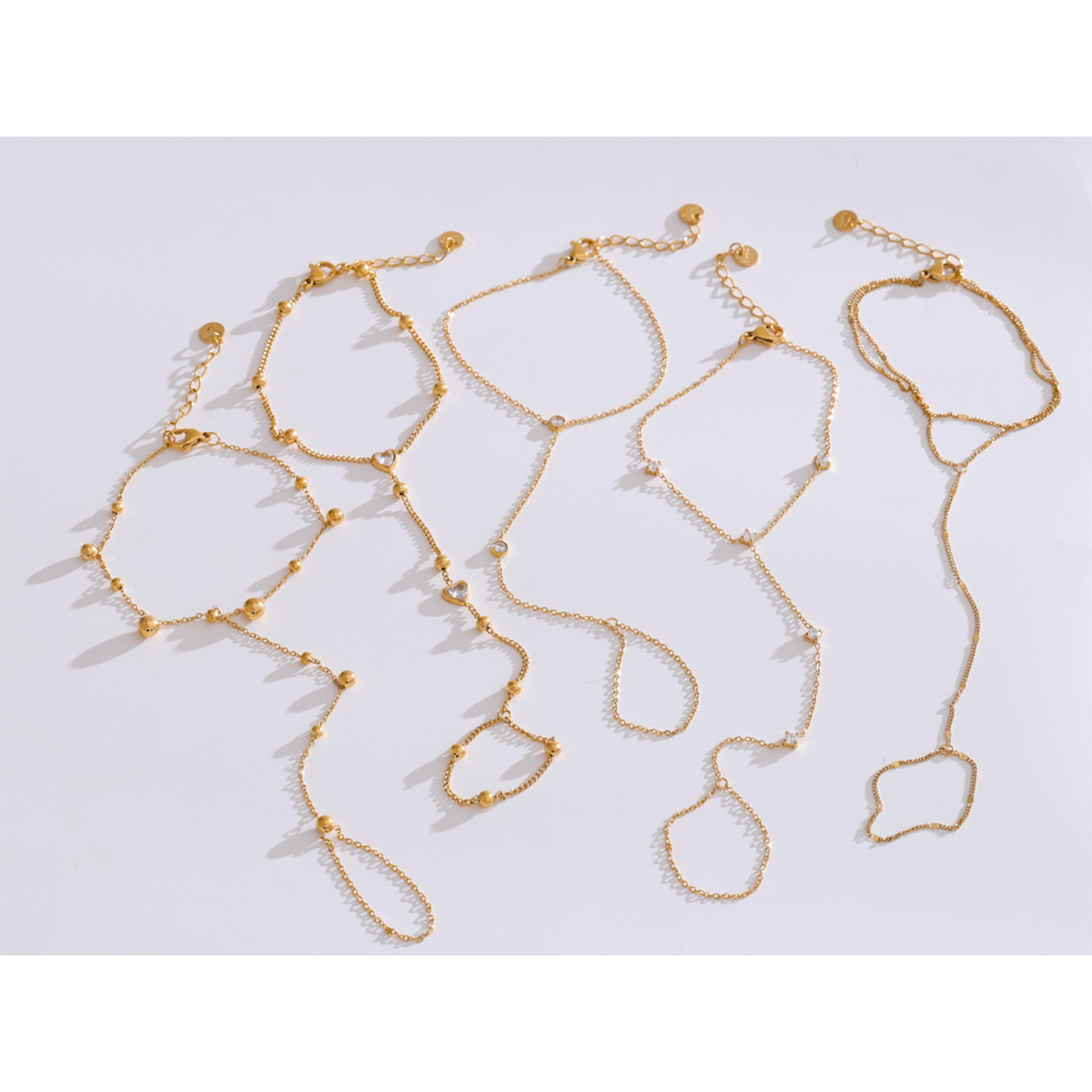 elegant hand chain bracelet with zircon beads stainless steel finger bracelet for women