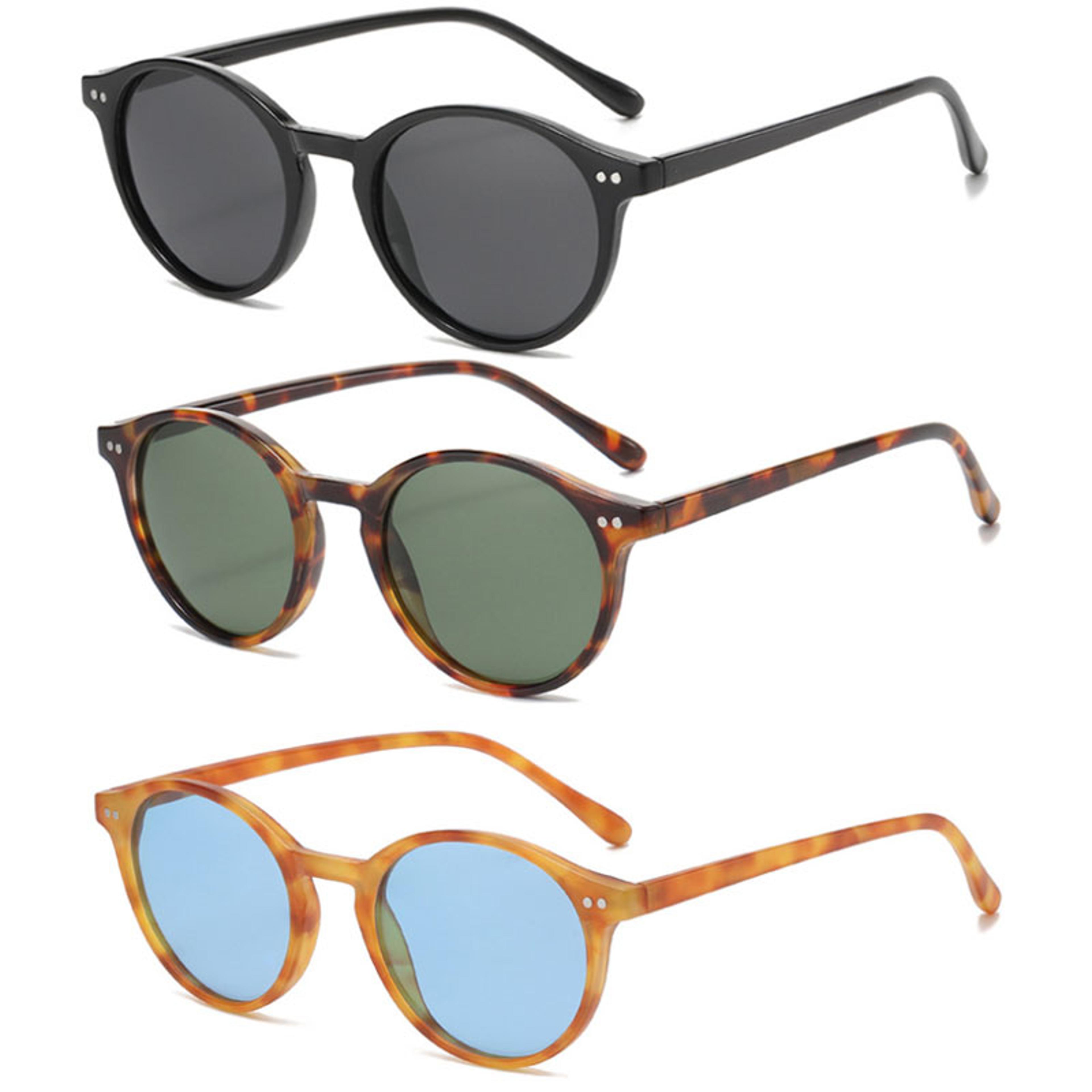 classic polarized sunglasses with round leopard frame for men & women