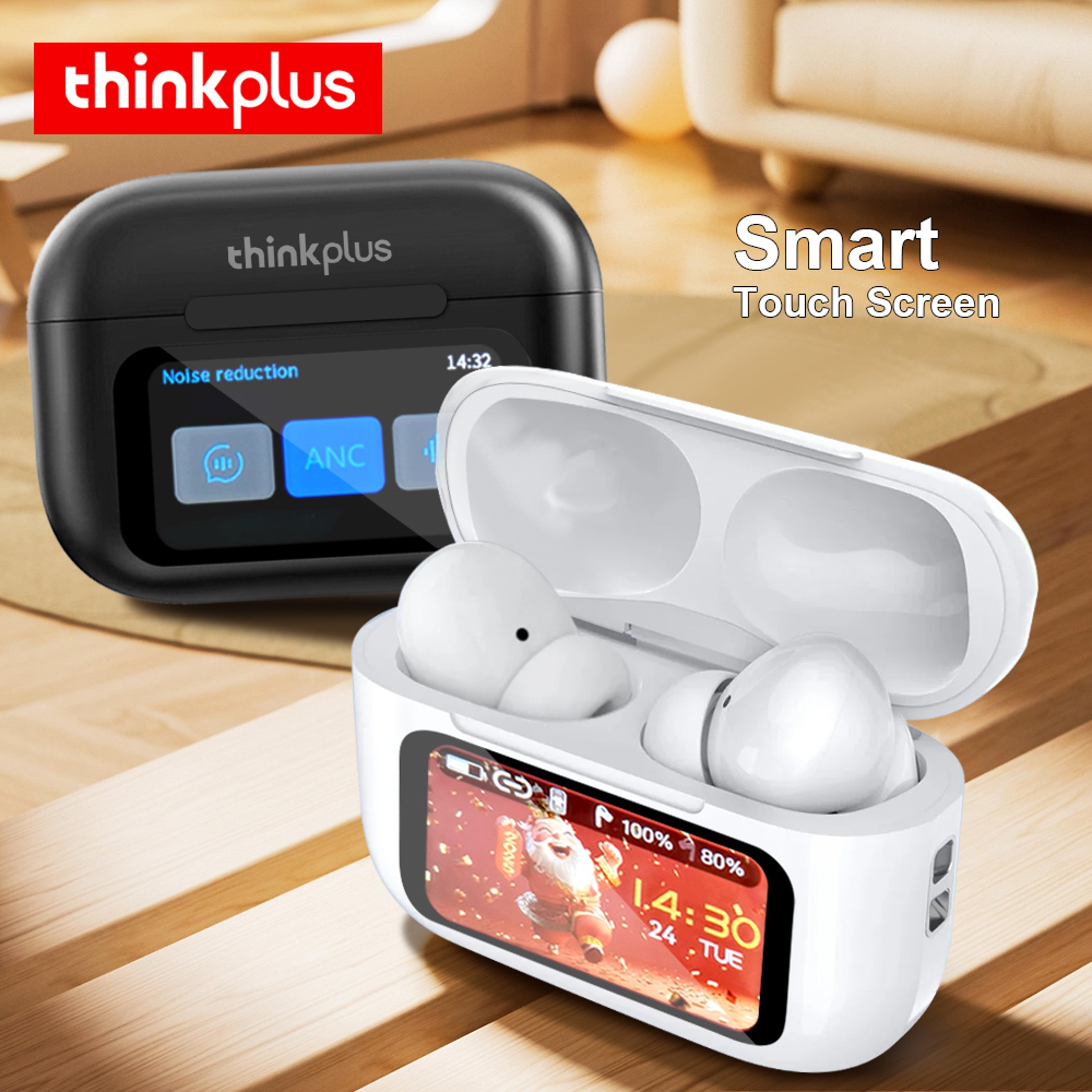 thinkplus bluetooth earbuds with anc noise cancellation hd mic & led touch screen charging case