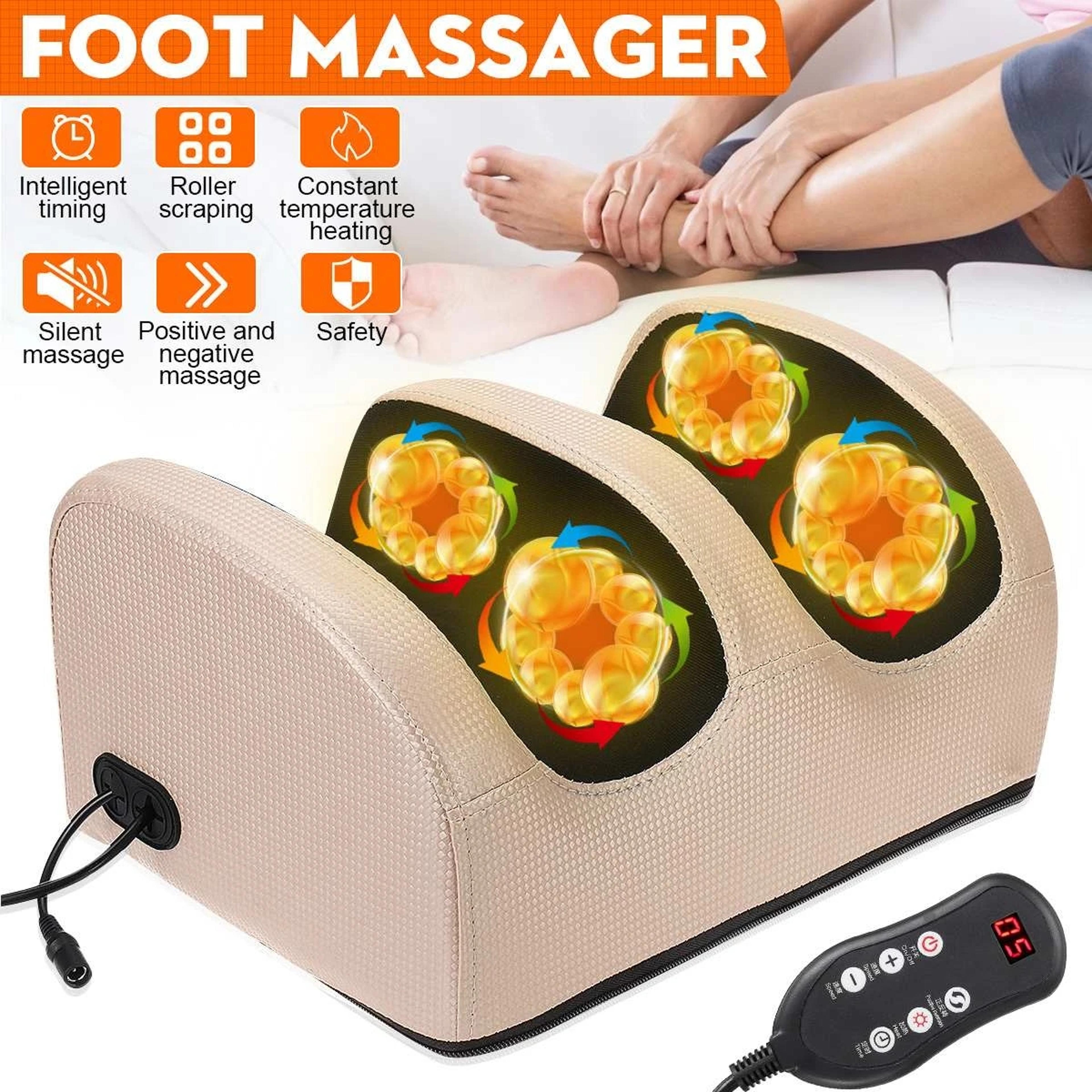 heated foot massager with deep kneading rollers & calf compression therapy