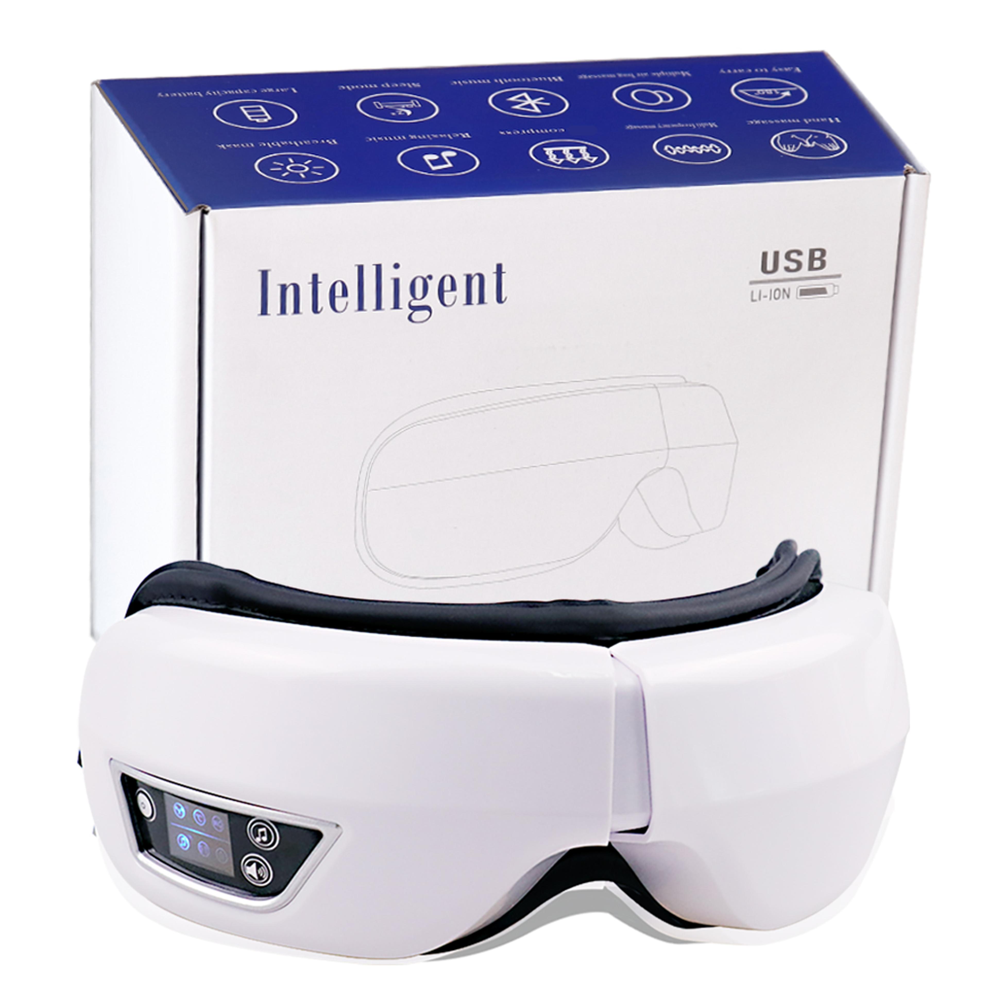 smart eye massager with air compression heat & bluetooth music for eye fatigue relief