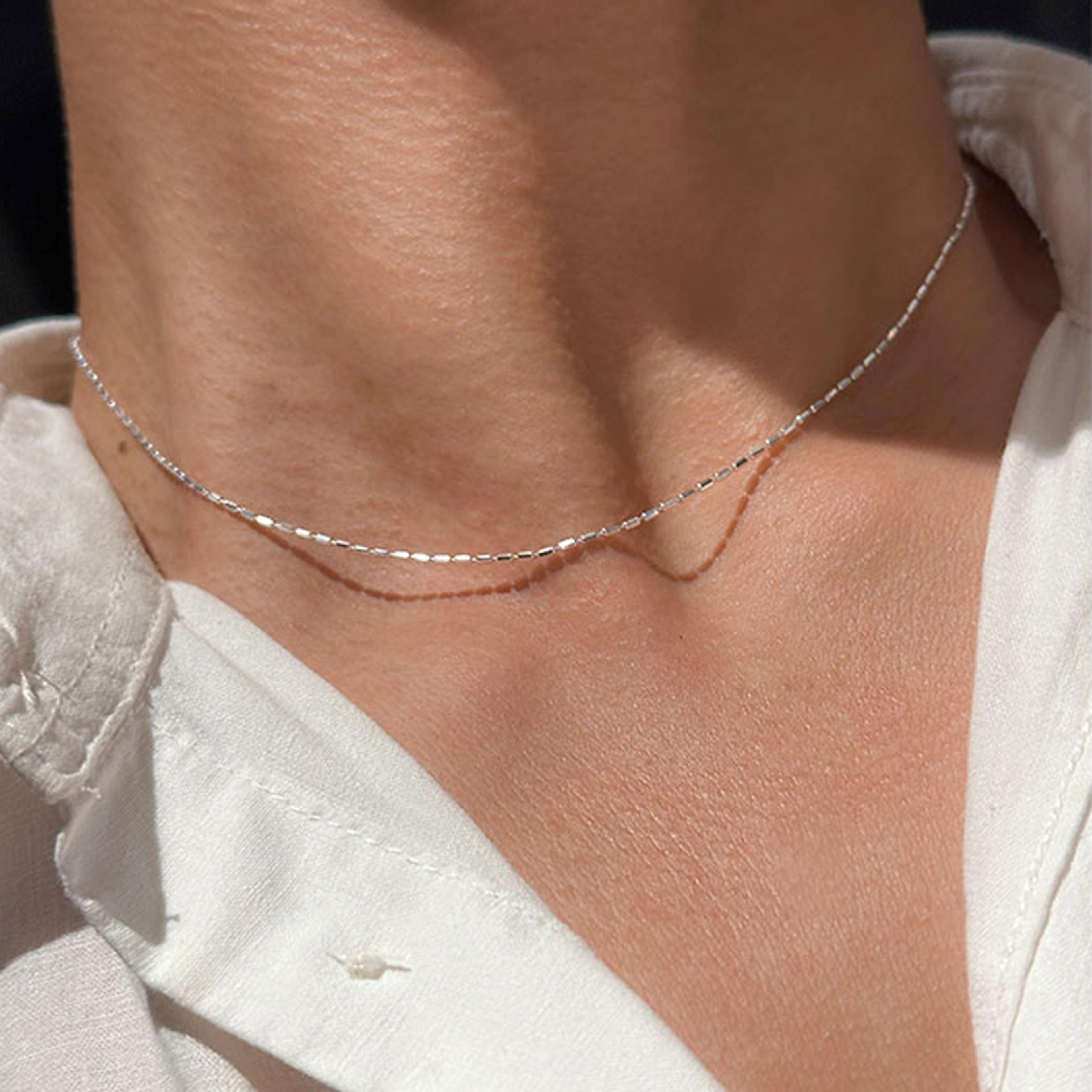 sterling silver geometric bead choker necklace minimalist collarbone chain for women