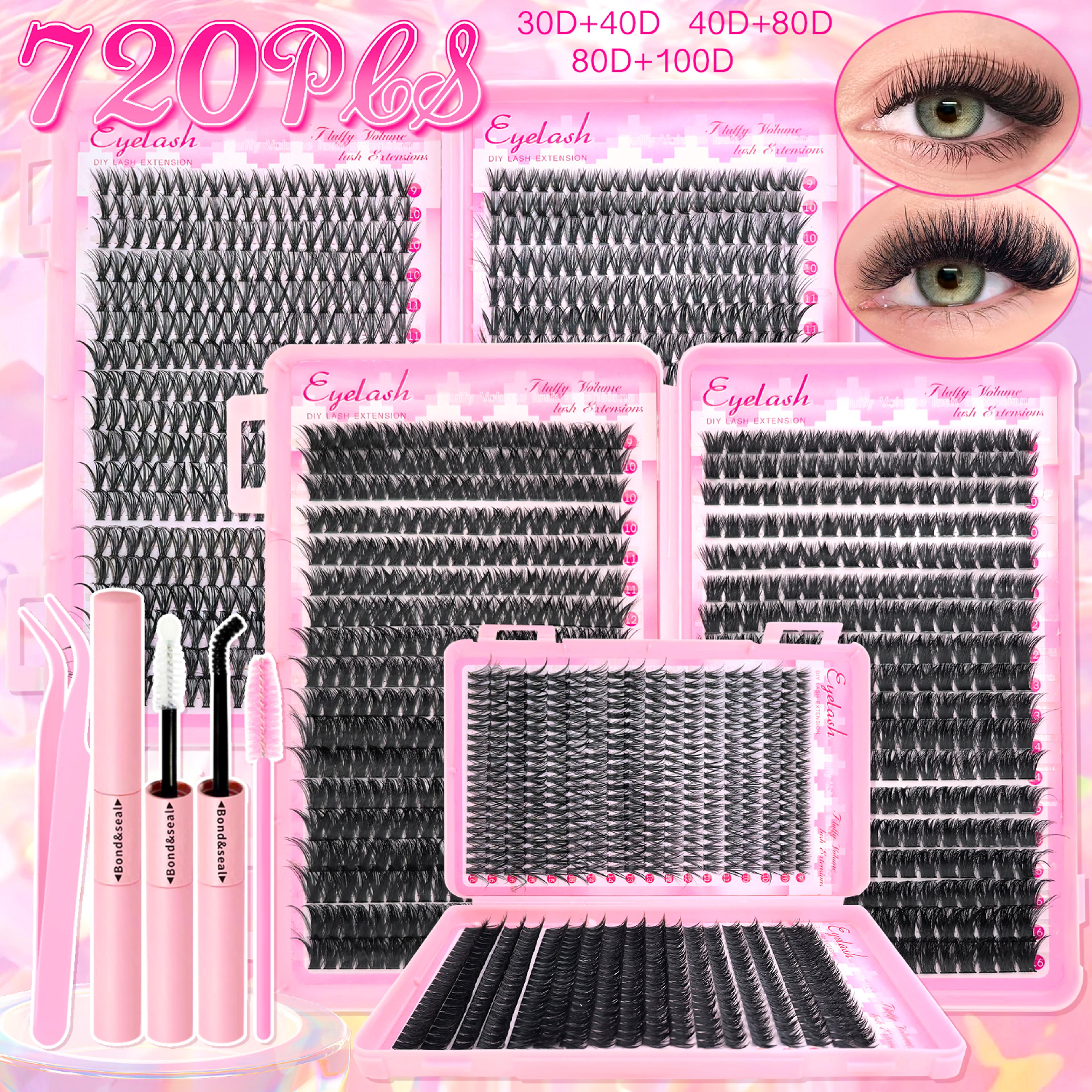 diy lash extension kit with cluster lashes and bond & seal for natural wispy volume