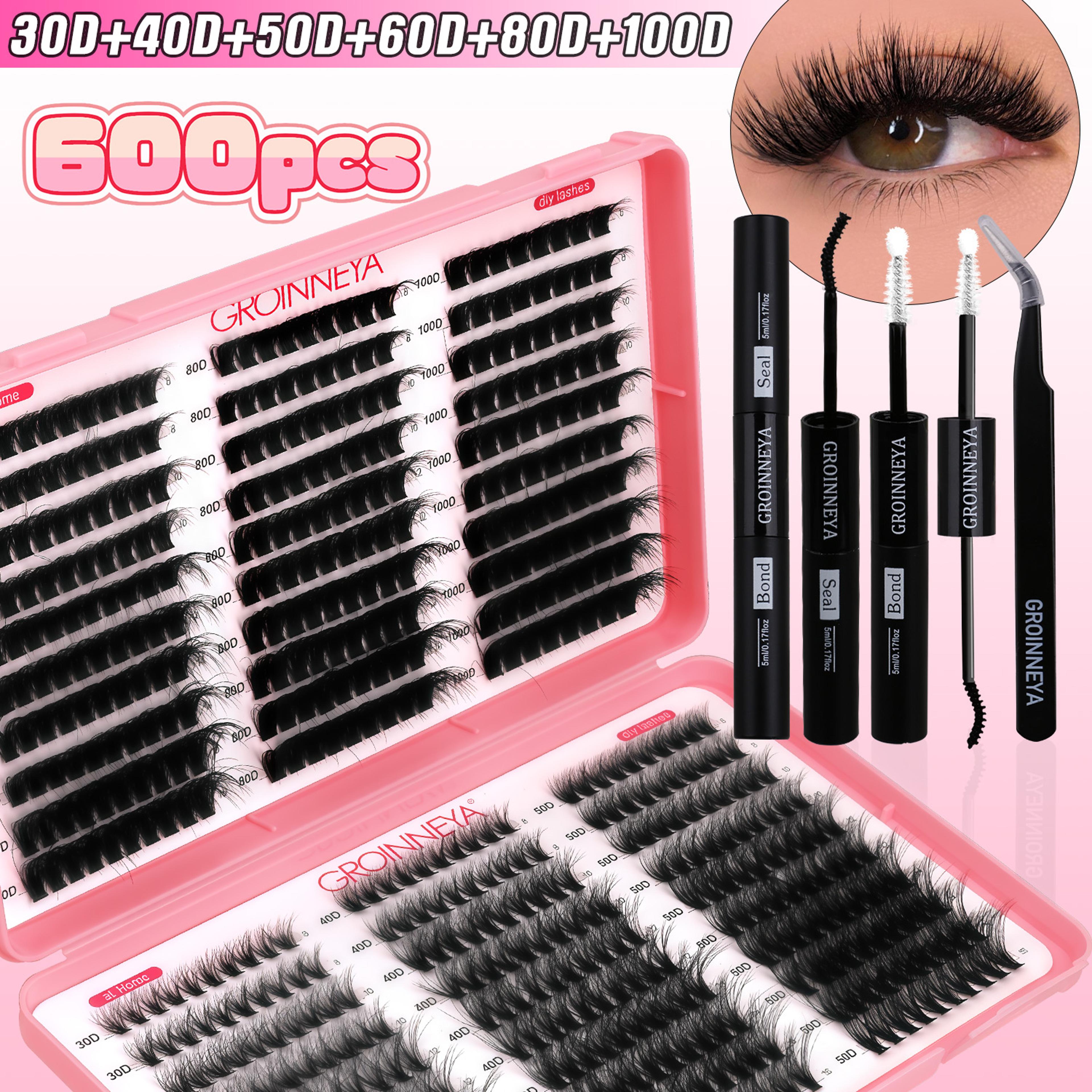 groinneya diy lash clusters kit with lash extension kit bond & seal tweezers & individual lashes