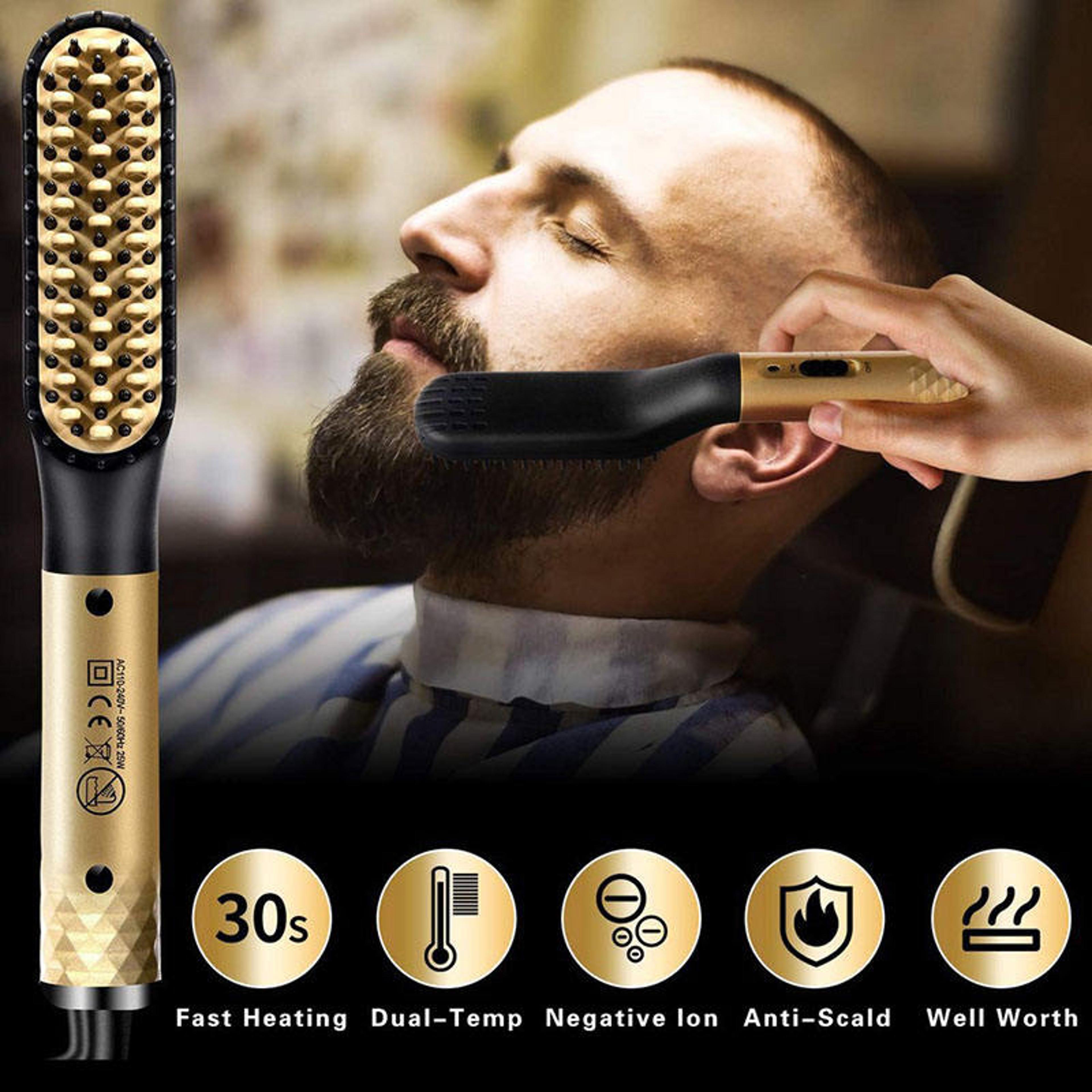 negative ion beard straightener hot comb for men fast heating hair straightening brush