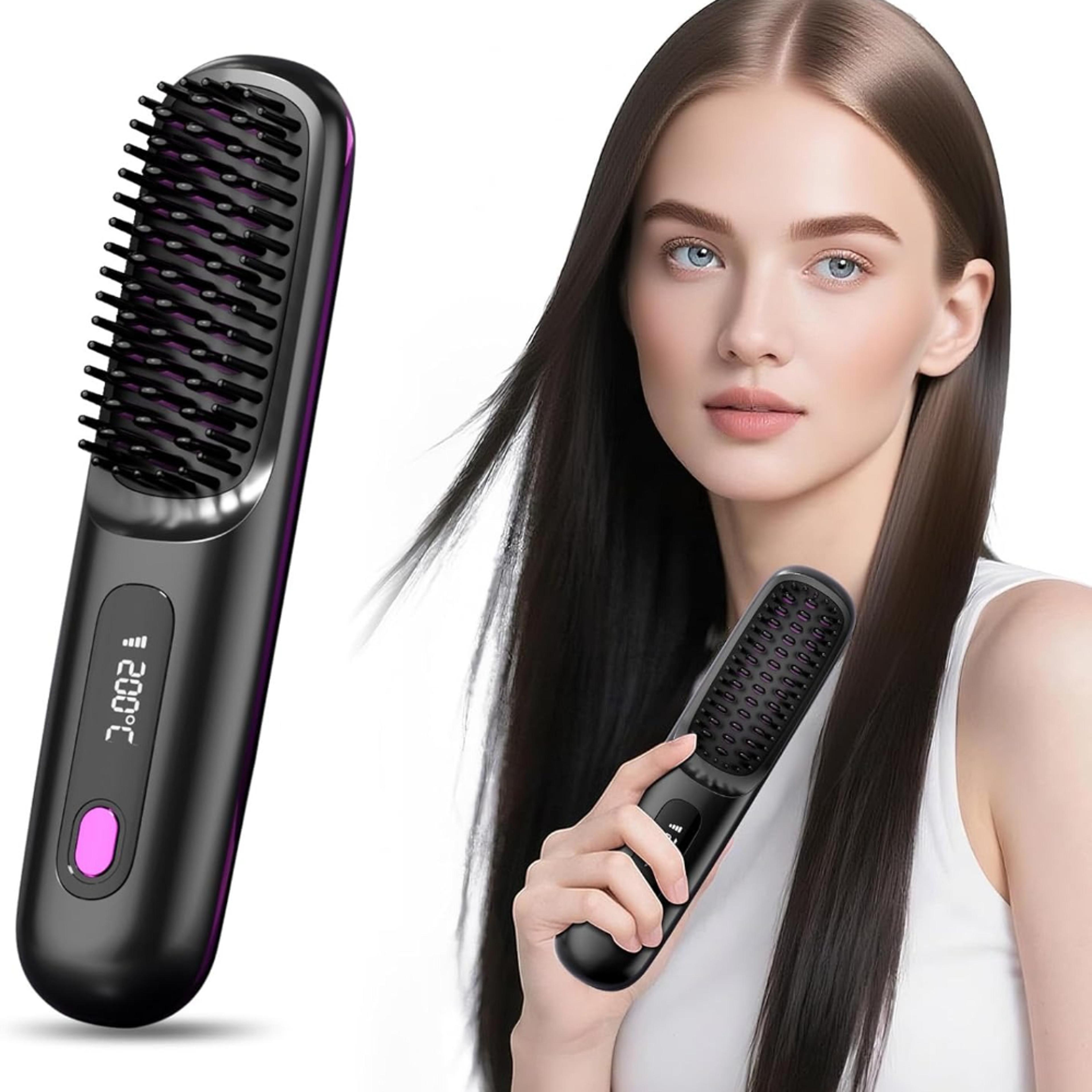 cordless hair straightener brush with lcd display usb rechargeable portable mini hair straightener