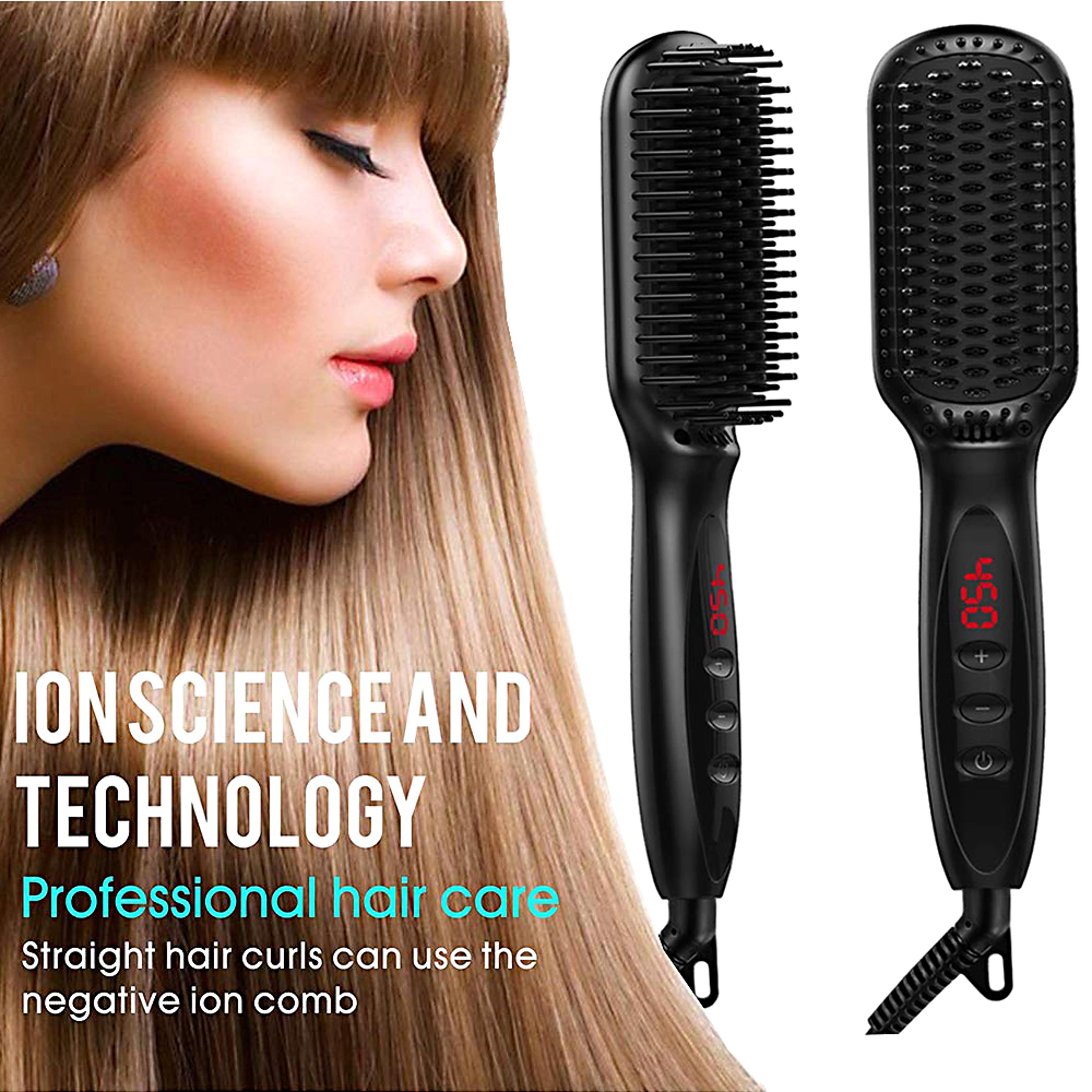 ceramic hair straightener brush hot comb with anti scald design for hair & beard