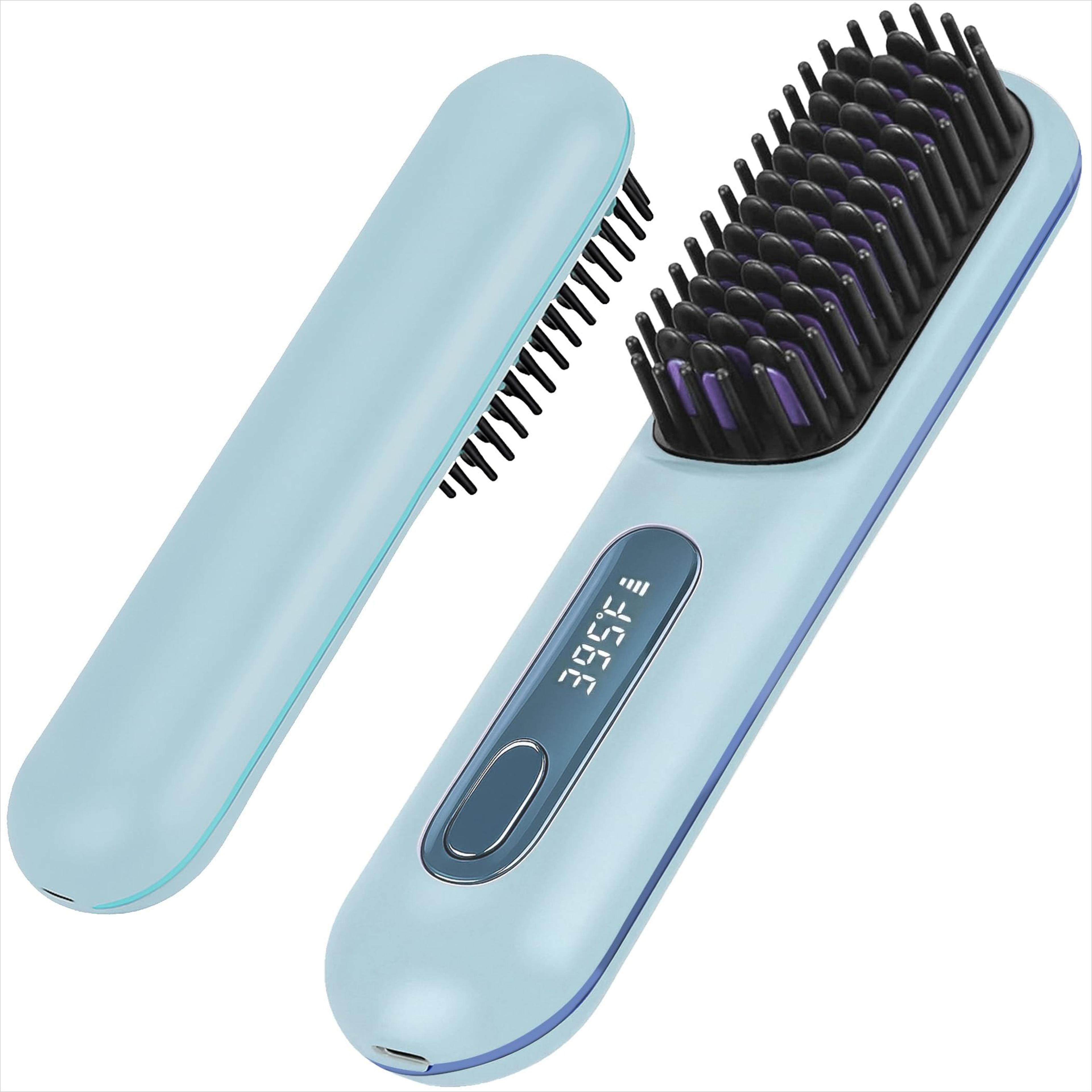 cordless hair straightener brush usb rechargeable ionic ceramic travel styling comb