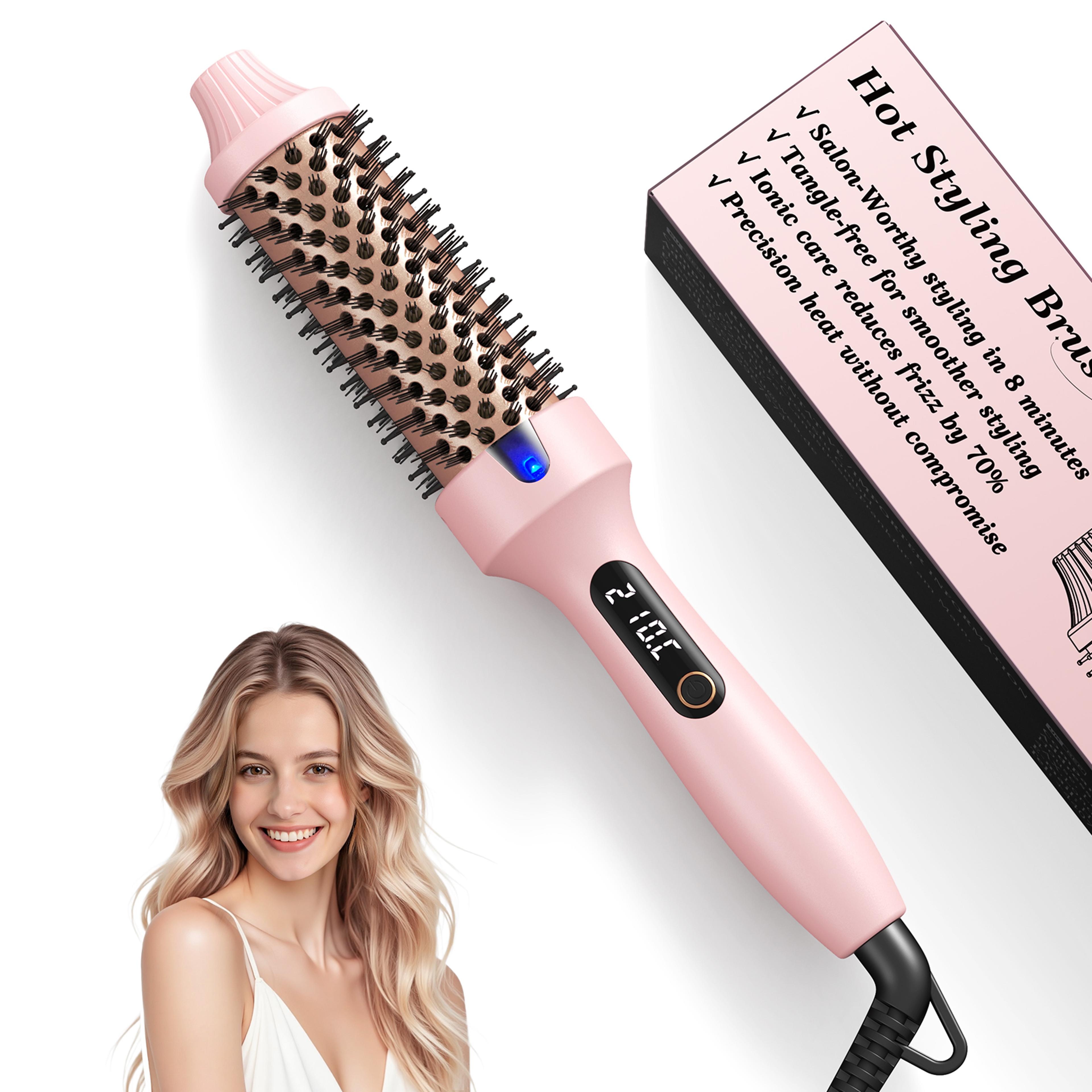 dual voltage ionic thermal brush with led display heated round brush for curling & straightening