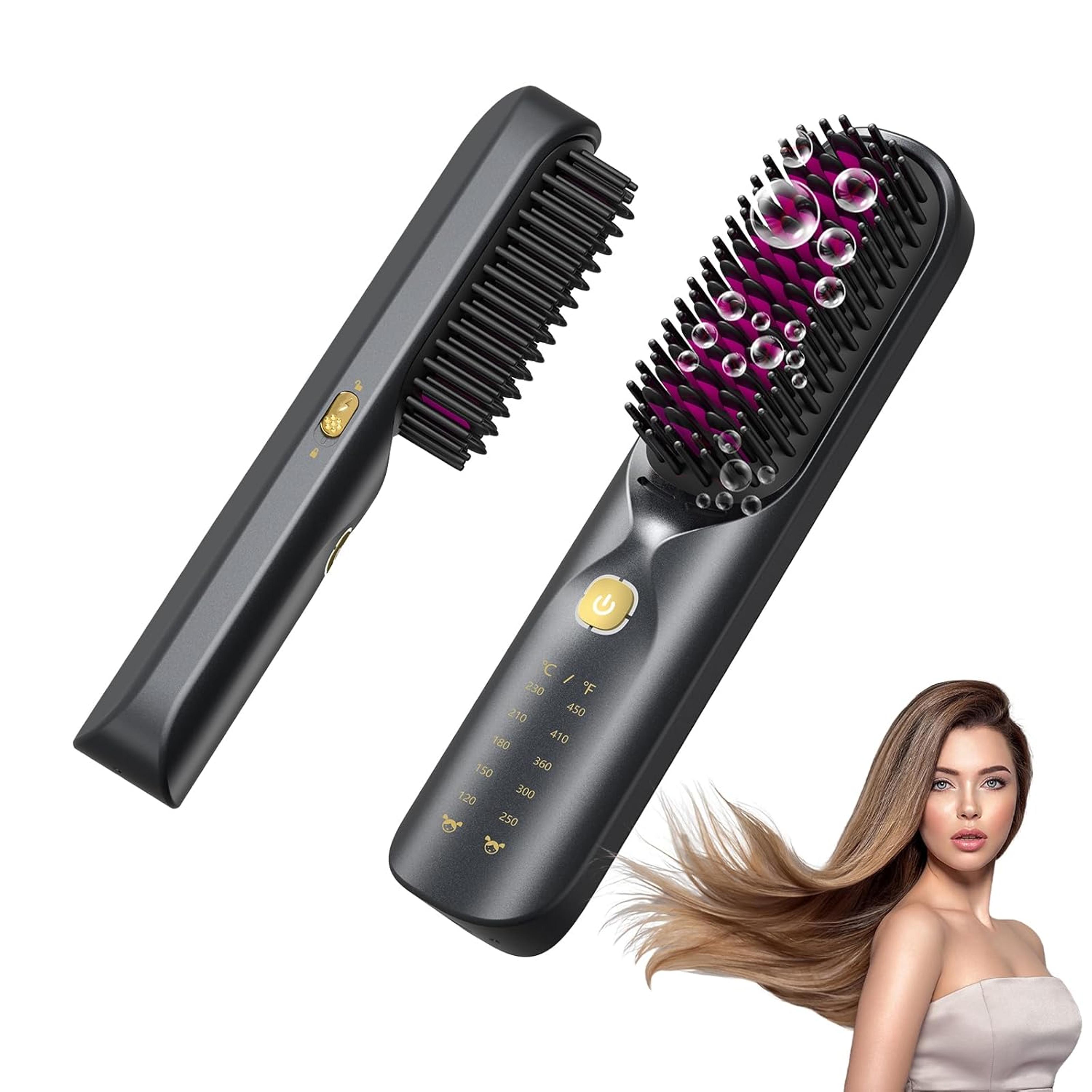 cordless hair straightener brush with battery portable negative ion hair styler