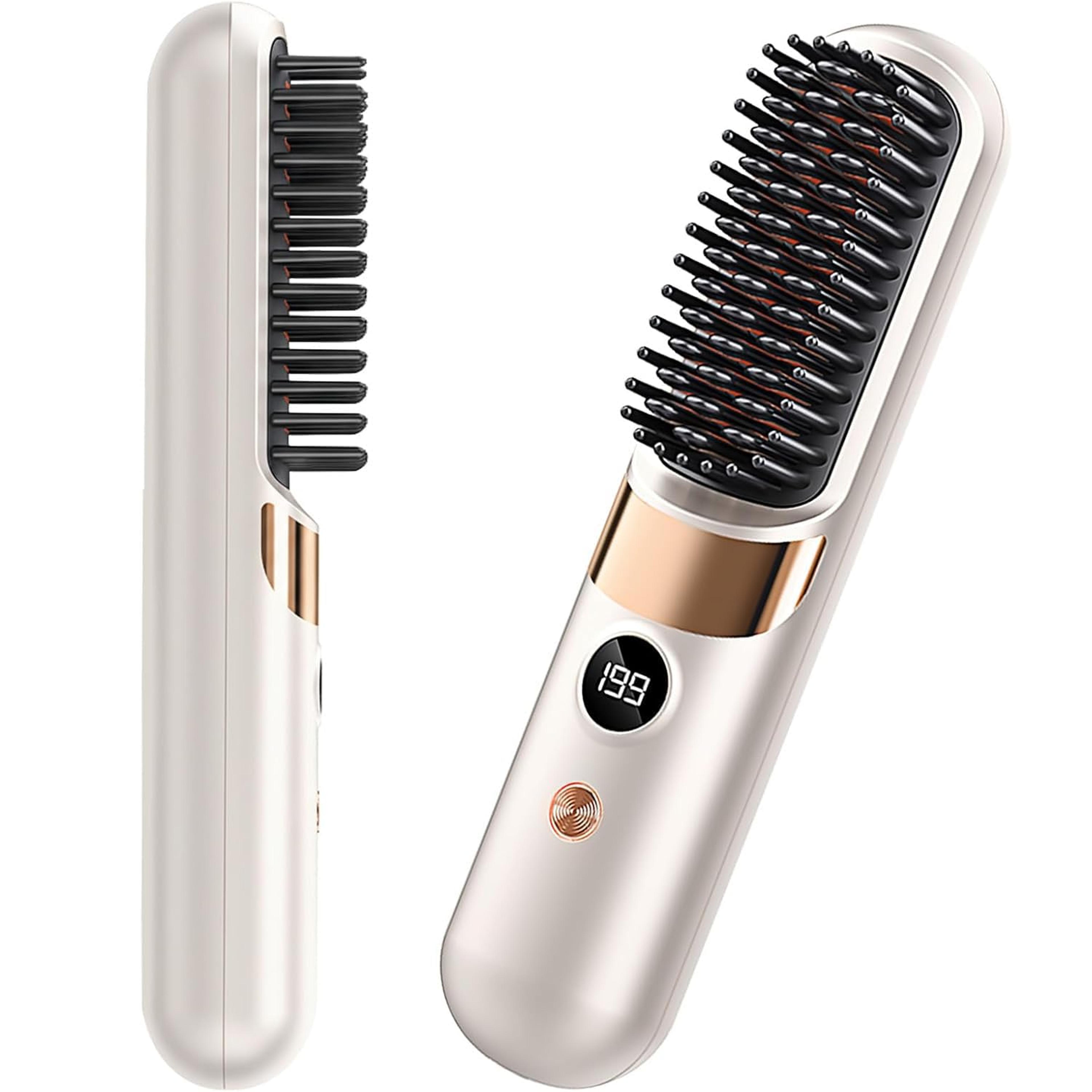 cordless hair straightener brush portable rechargeable ceramic hair styling tool with led display