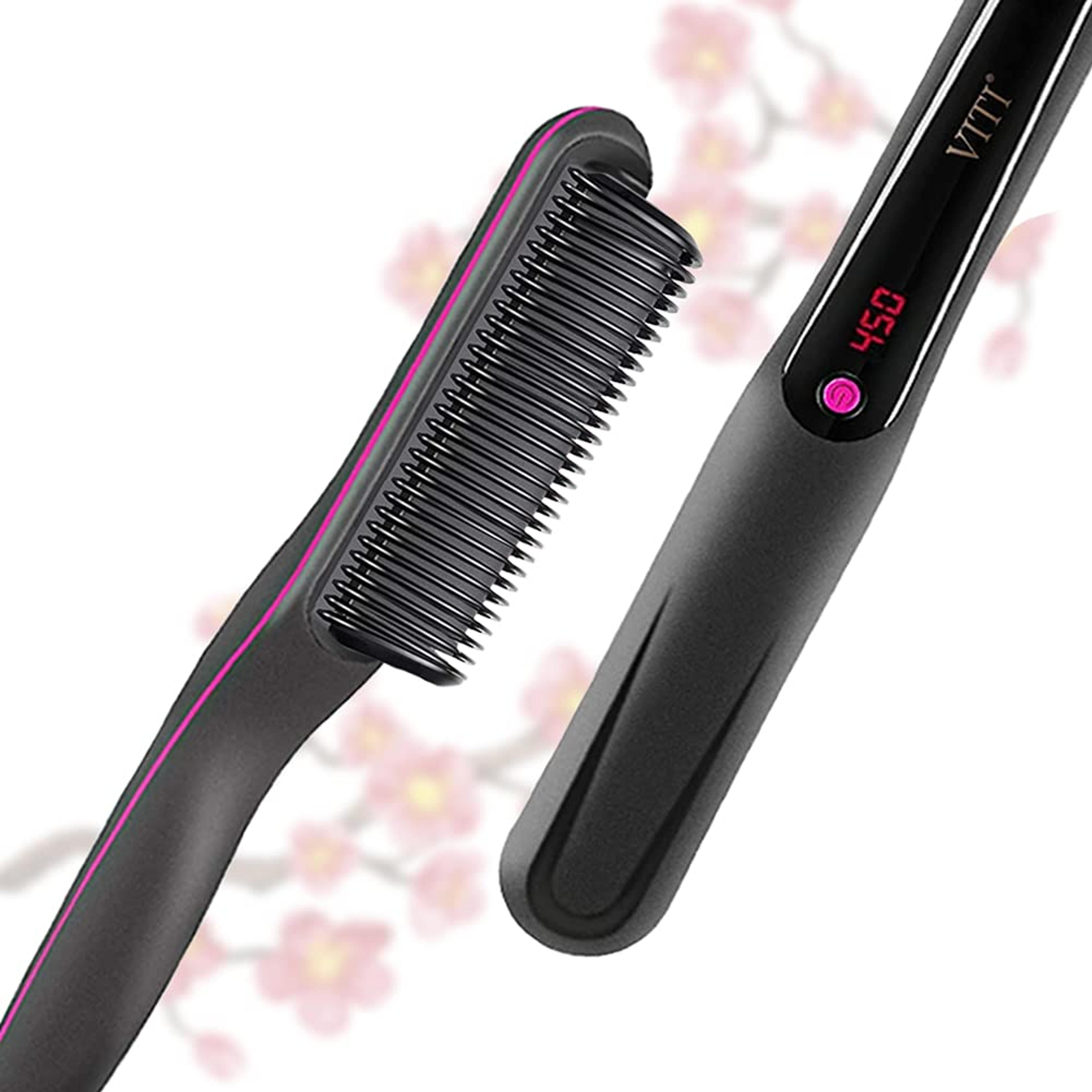 professional hair straightener brush with lcd display hot straightening comb for wet & dry hair