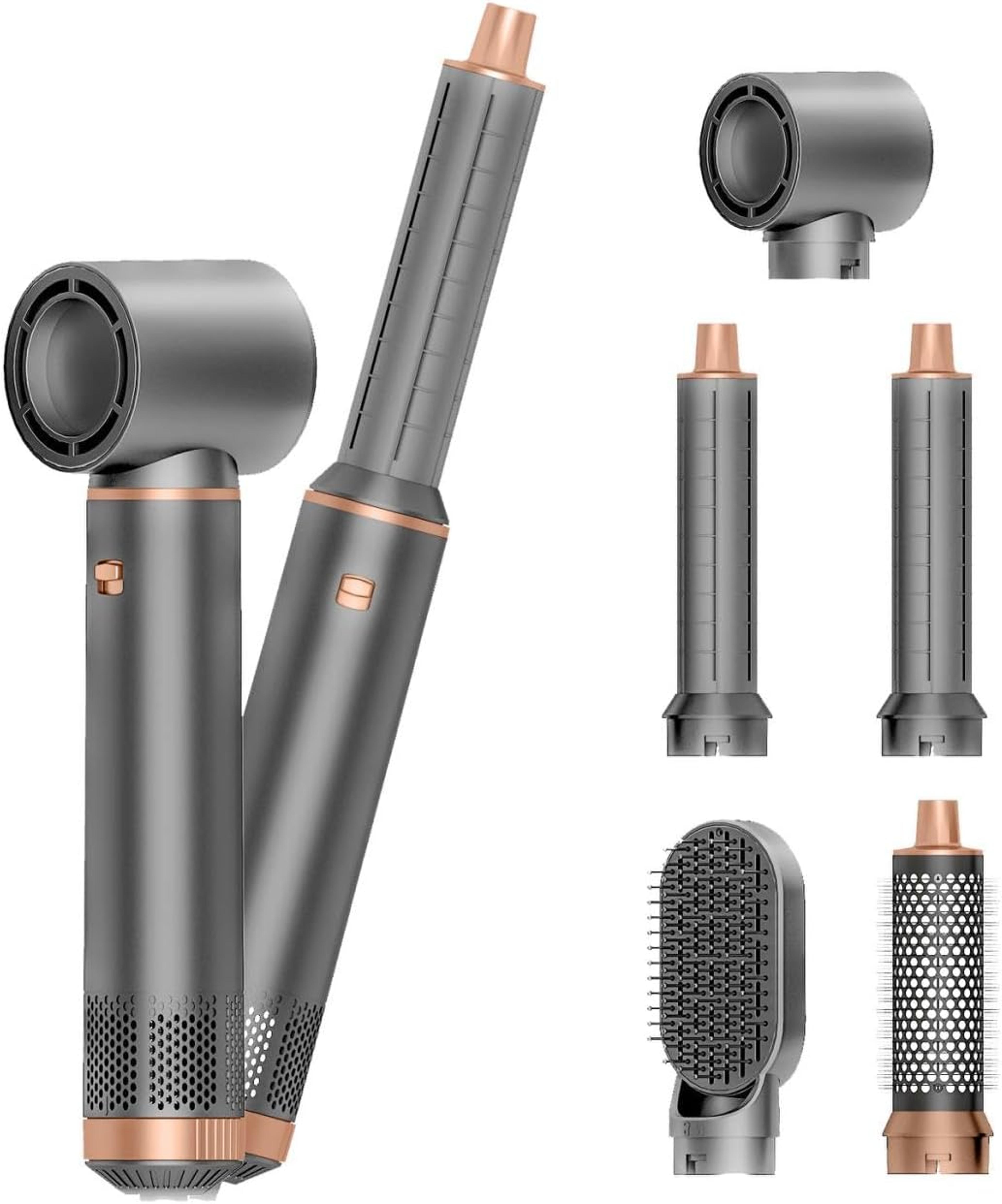 foldable hair dryer brush & hot air styler with curler wand and straightening brush