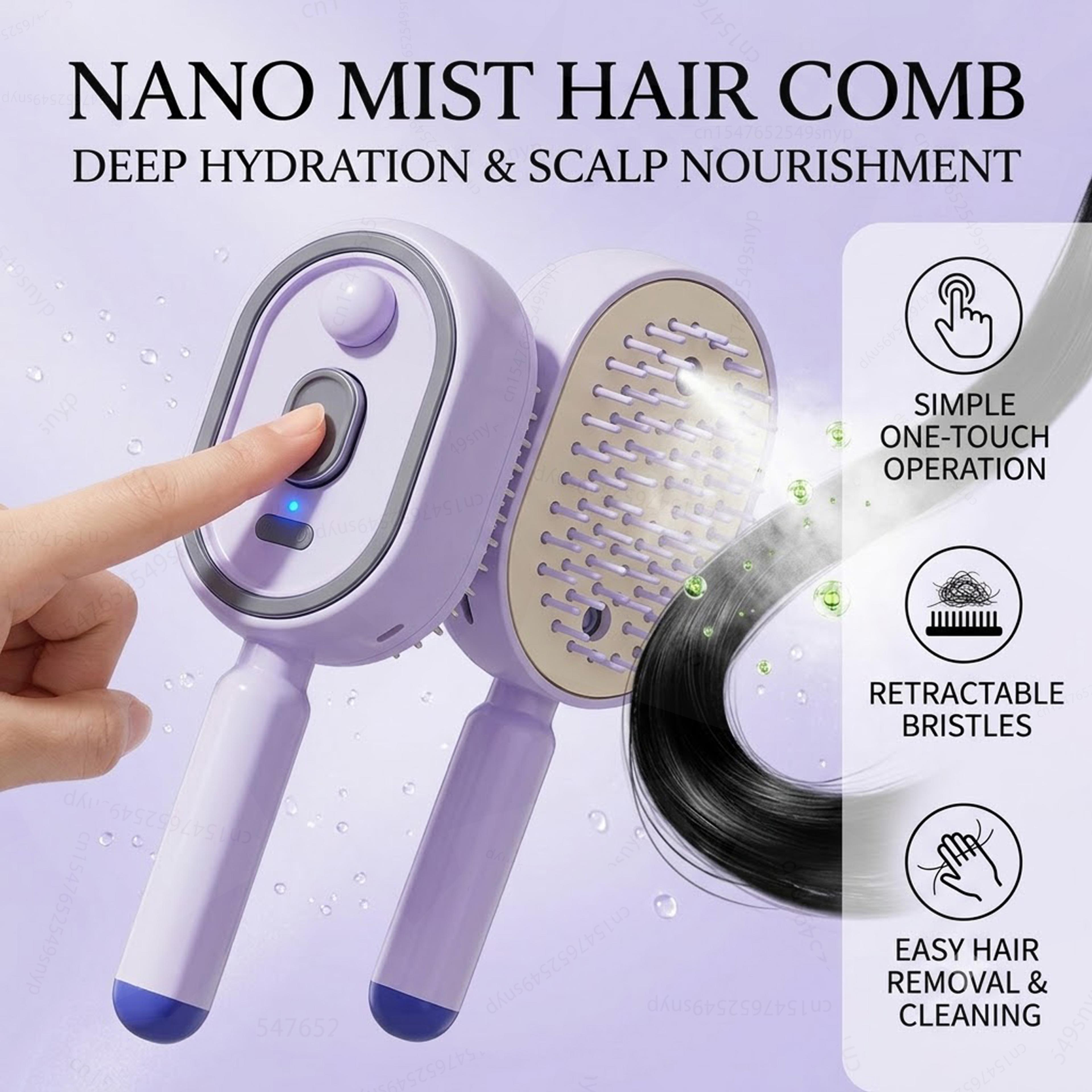 misting hair brush with water spray anti static detangling & scalp massage comb