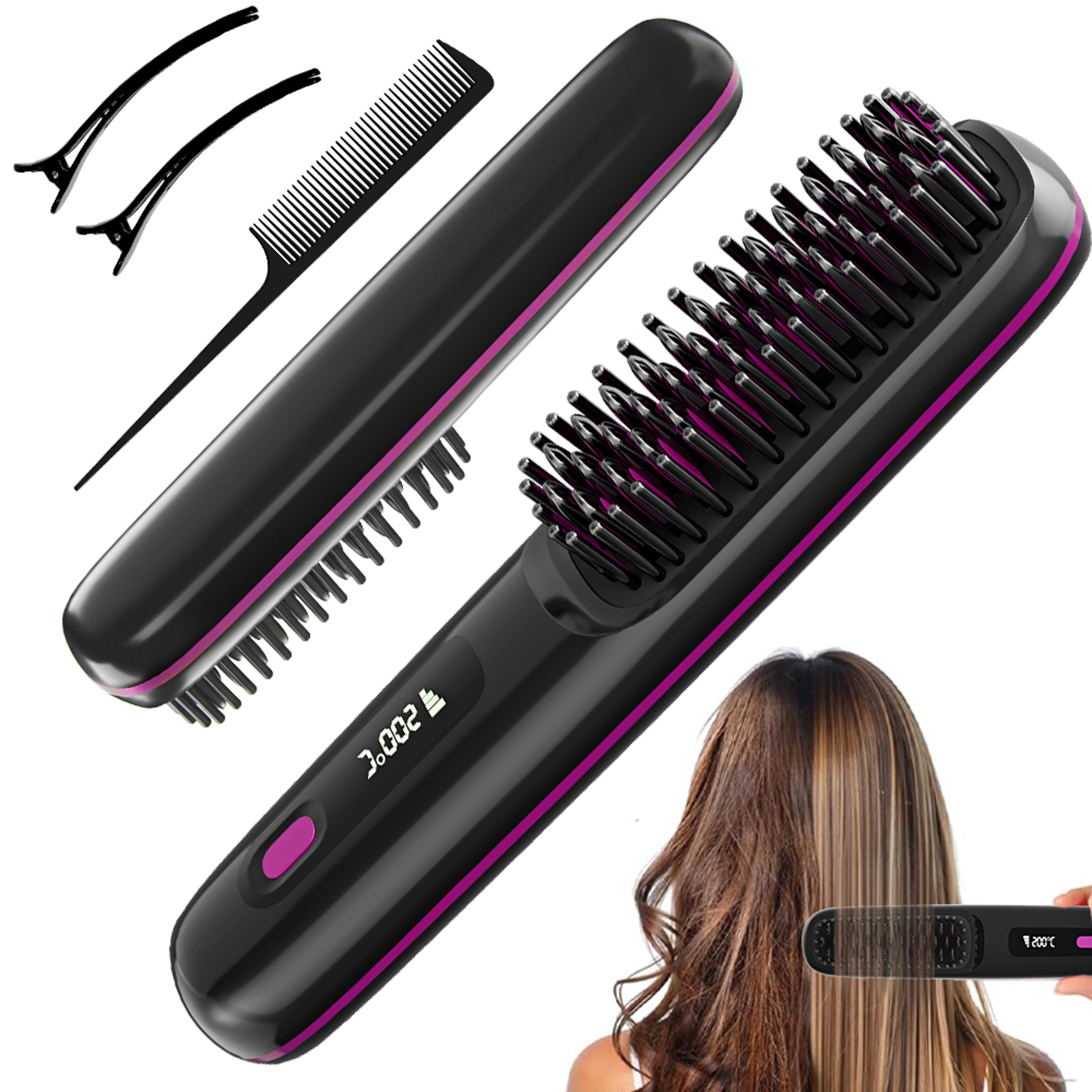 cordless hair straightener brush rechargeable negative ion styling comb with fast heat