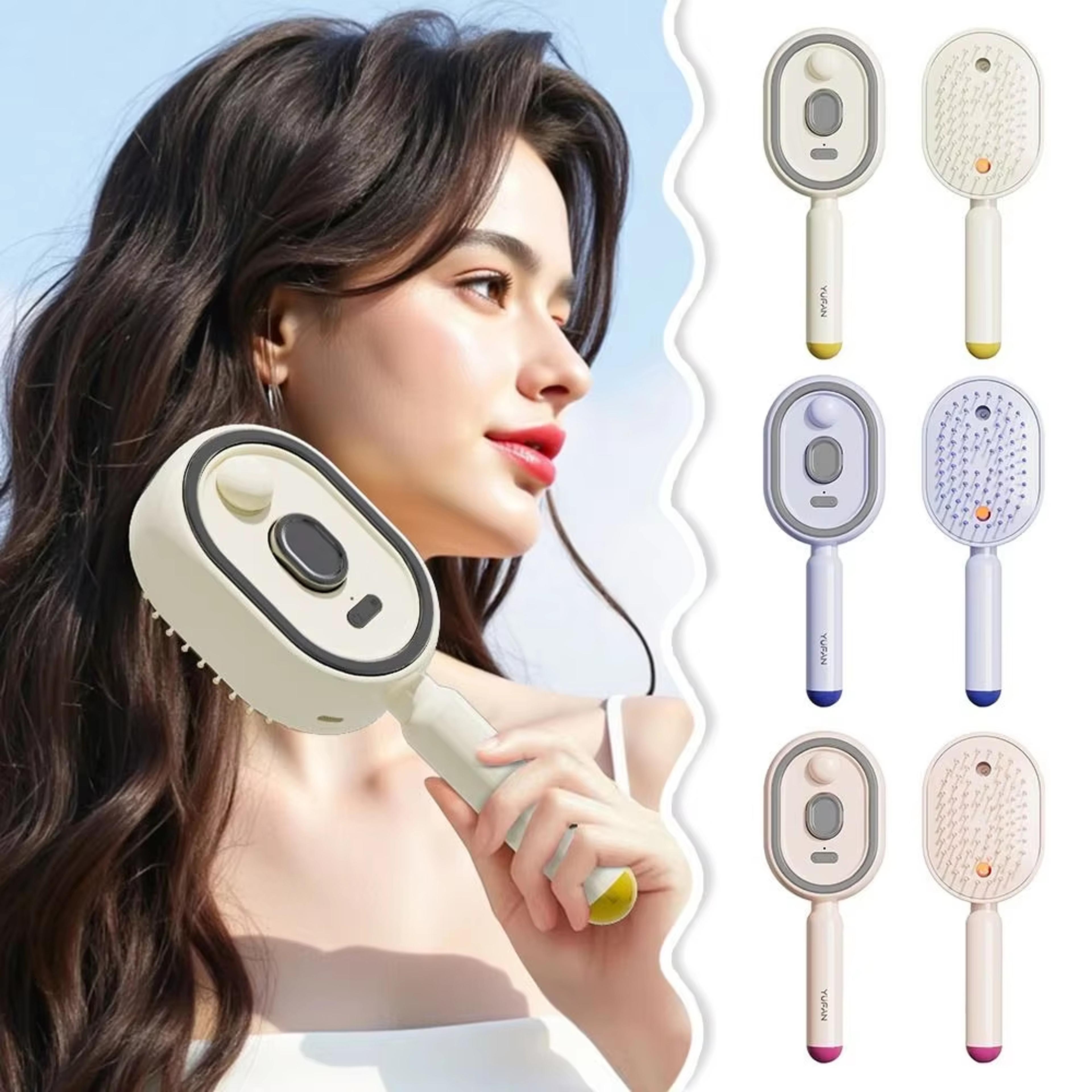 electric hair brush self cleaning scalp massage comb with hair oil applicator & anti static mist