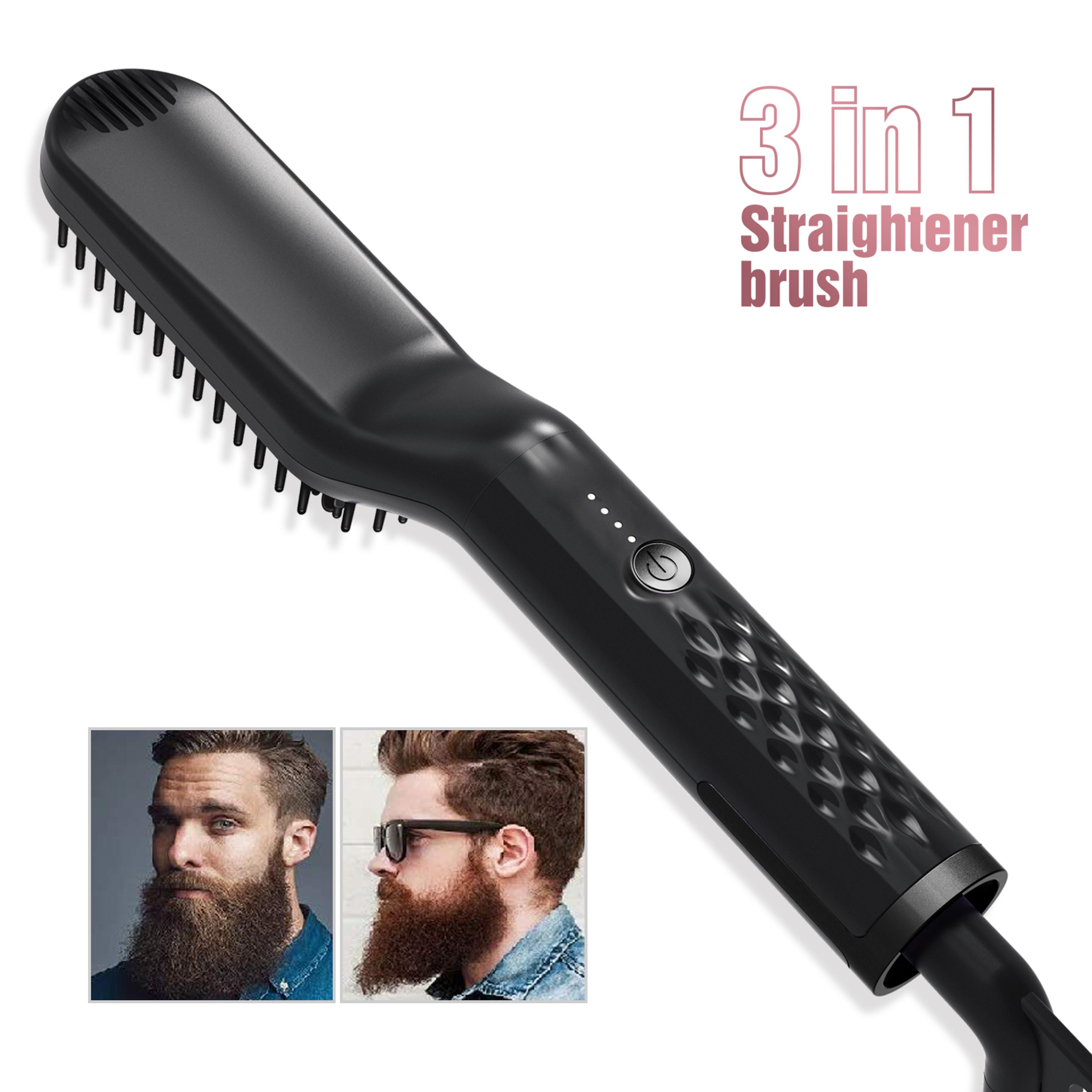 negative ion hair straightening brush & beard straightener hot comb for fast wet & dry styling