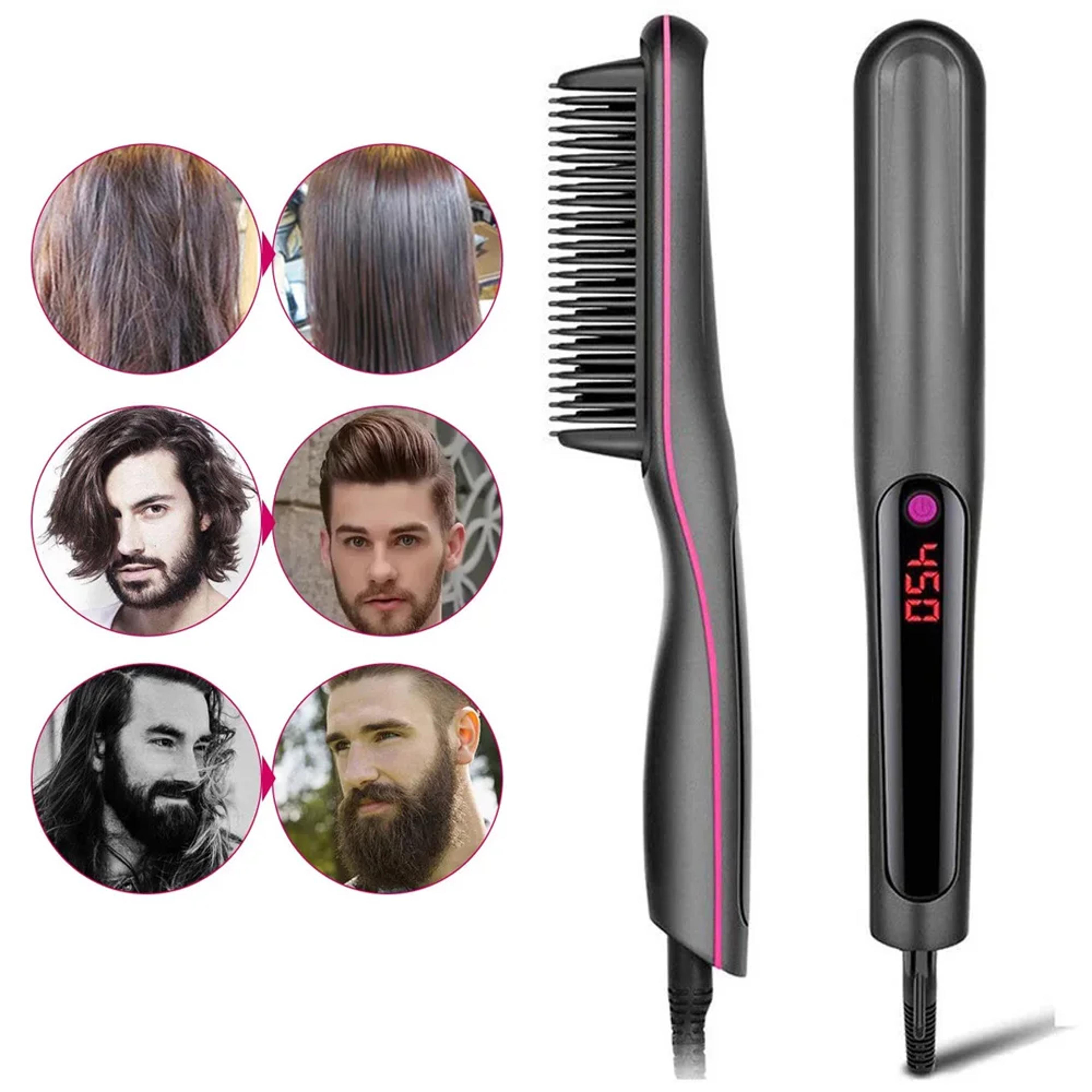 professional hair straightener brush fast heating anti scald hot comb hair styler for men