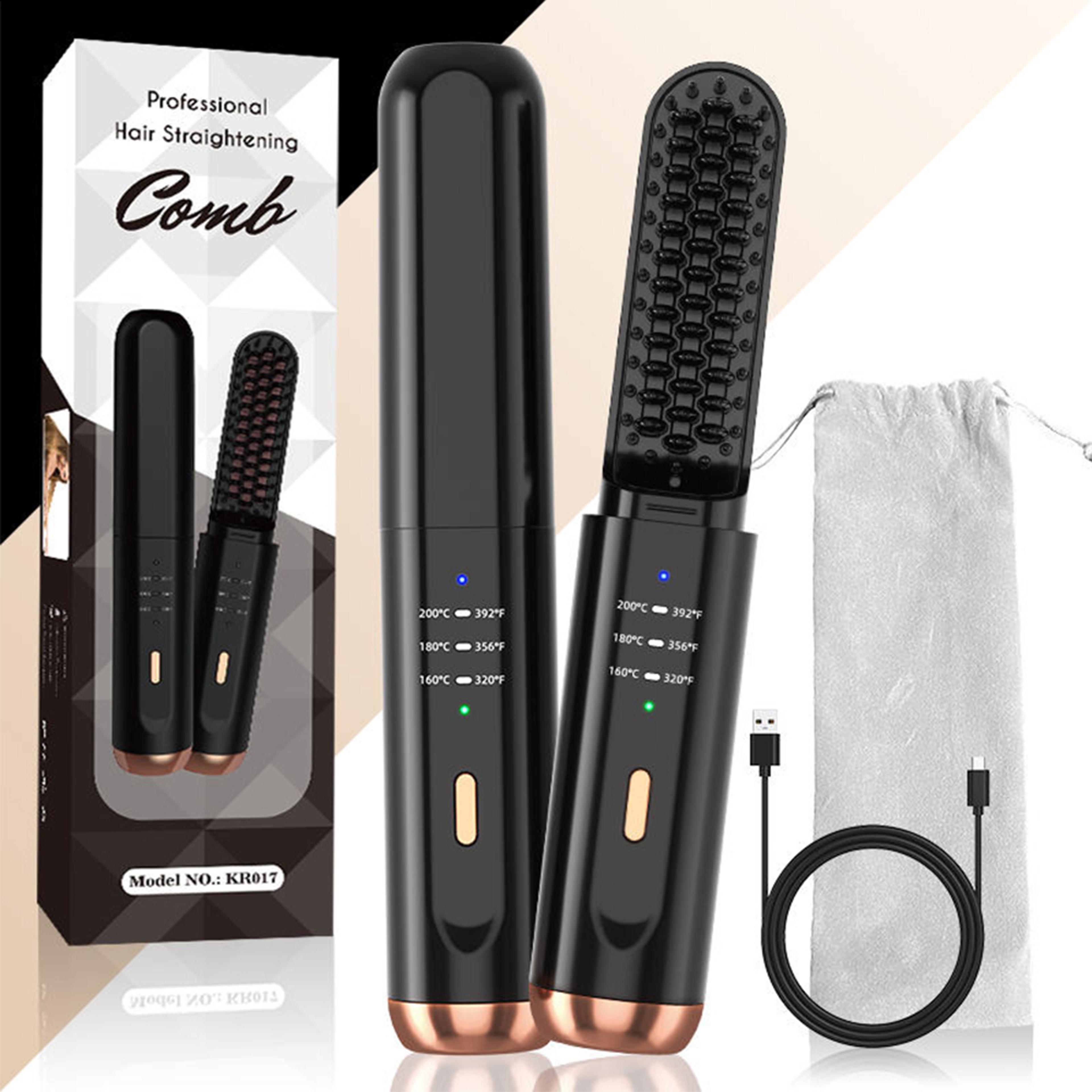 cordless beard straightener & portable hair straightener brush for men and women
