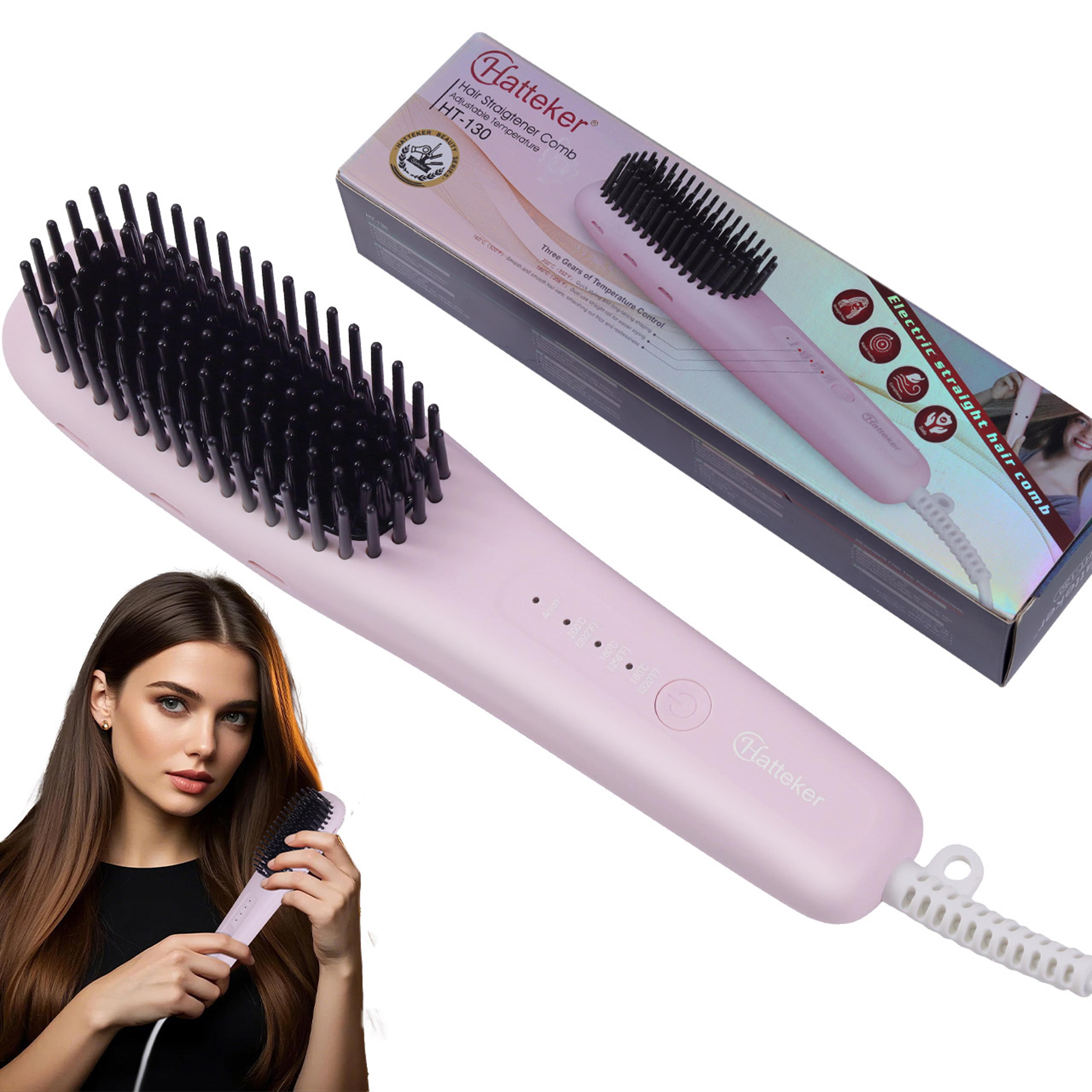 hatteker hair straightener brush portable negative ion hair brush with multi temperature control