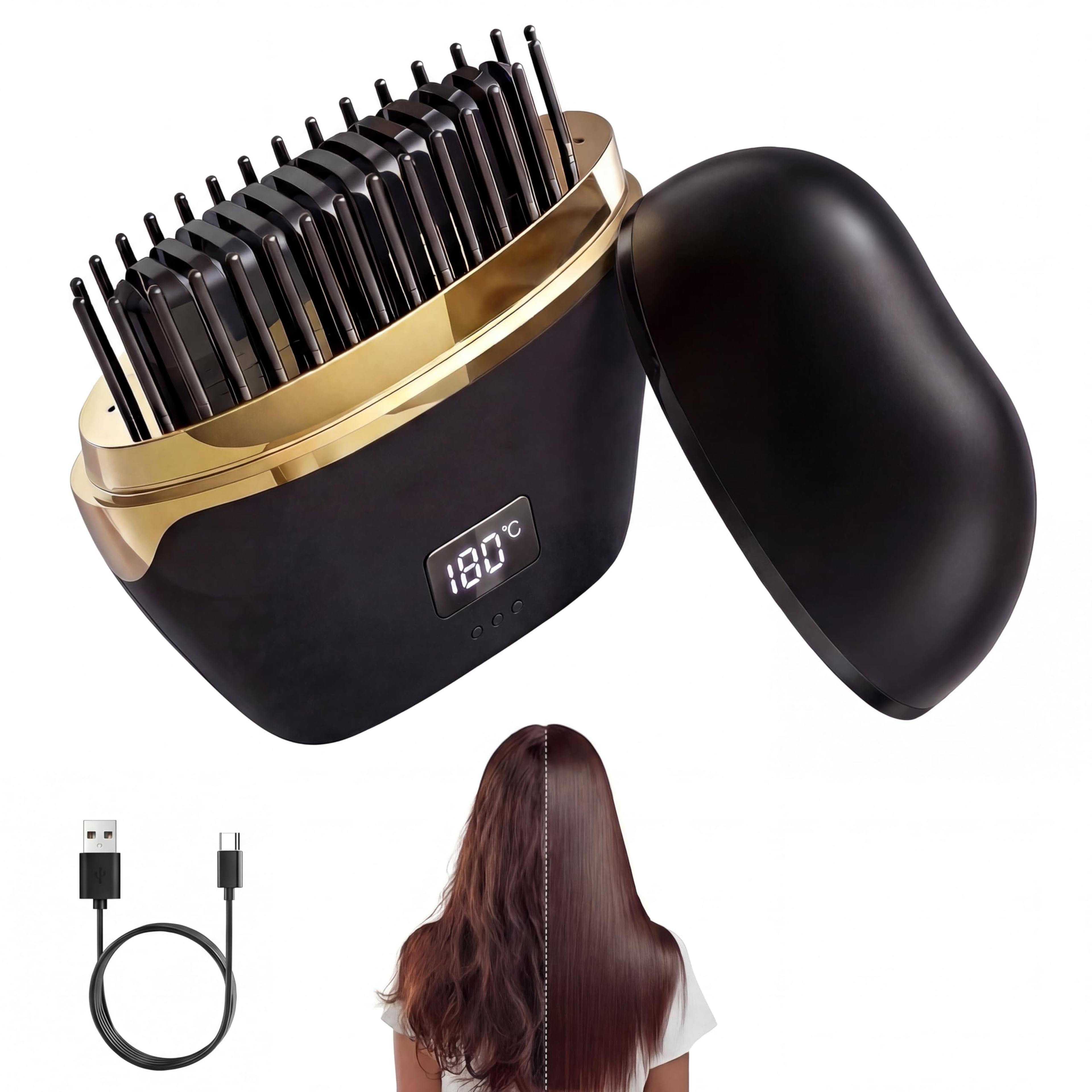 portable rechargeable cordless hair straightener brush for fast travel styling