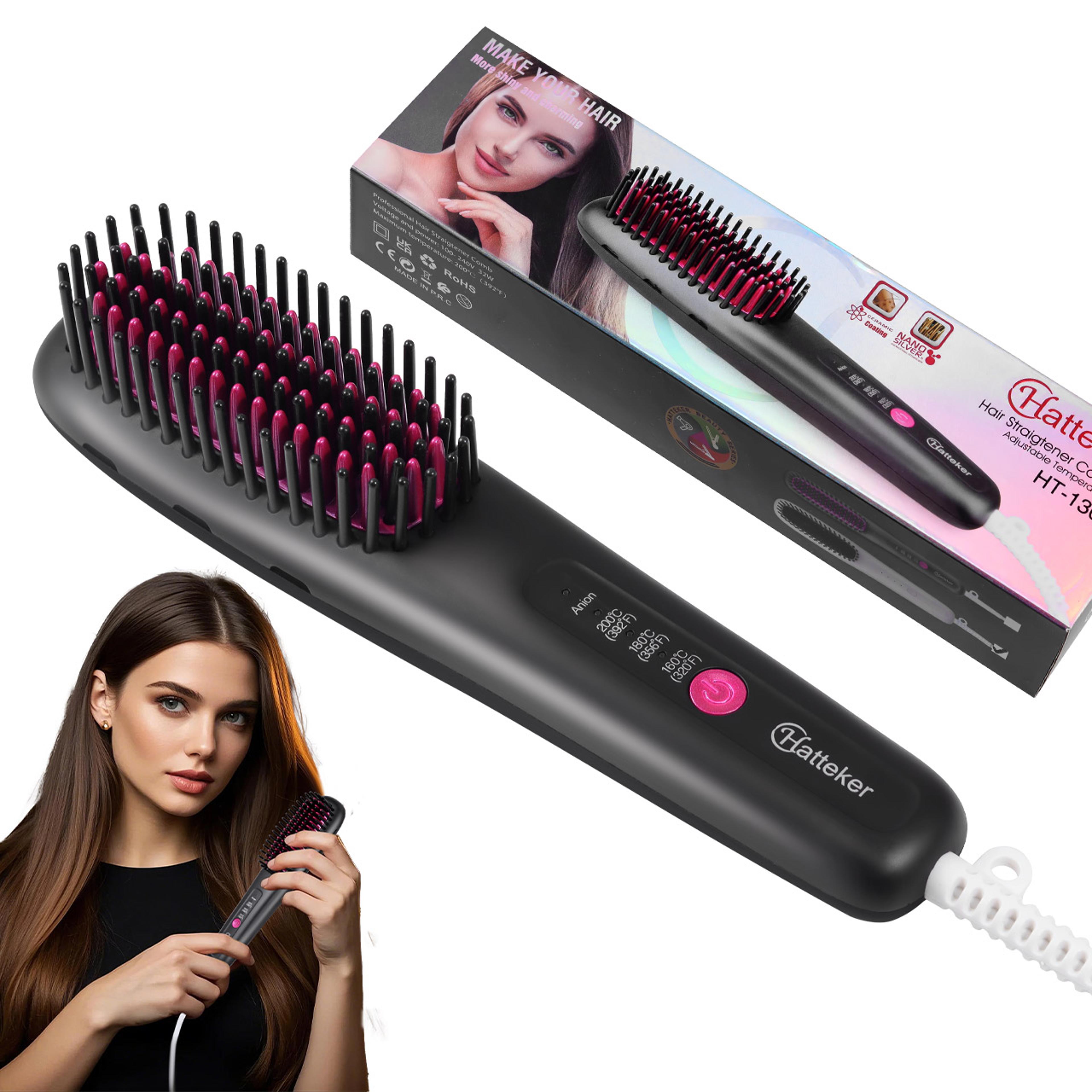 negative ion hair straightening brush portable ceramic hair straightener with heat settings