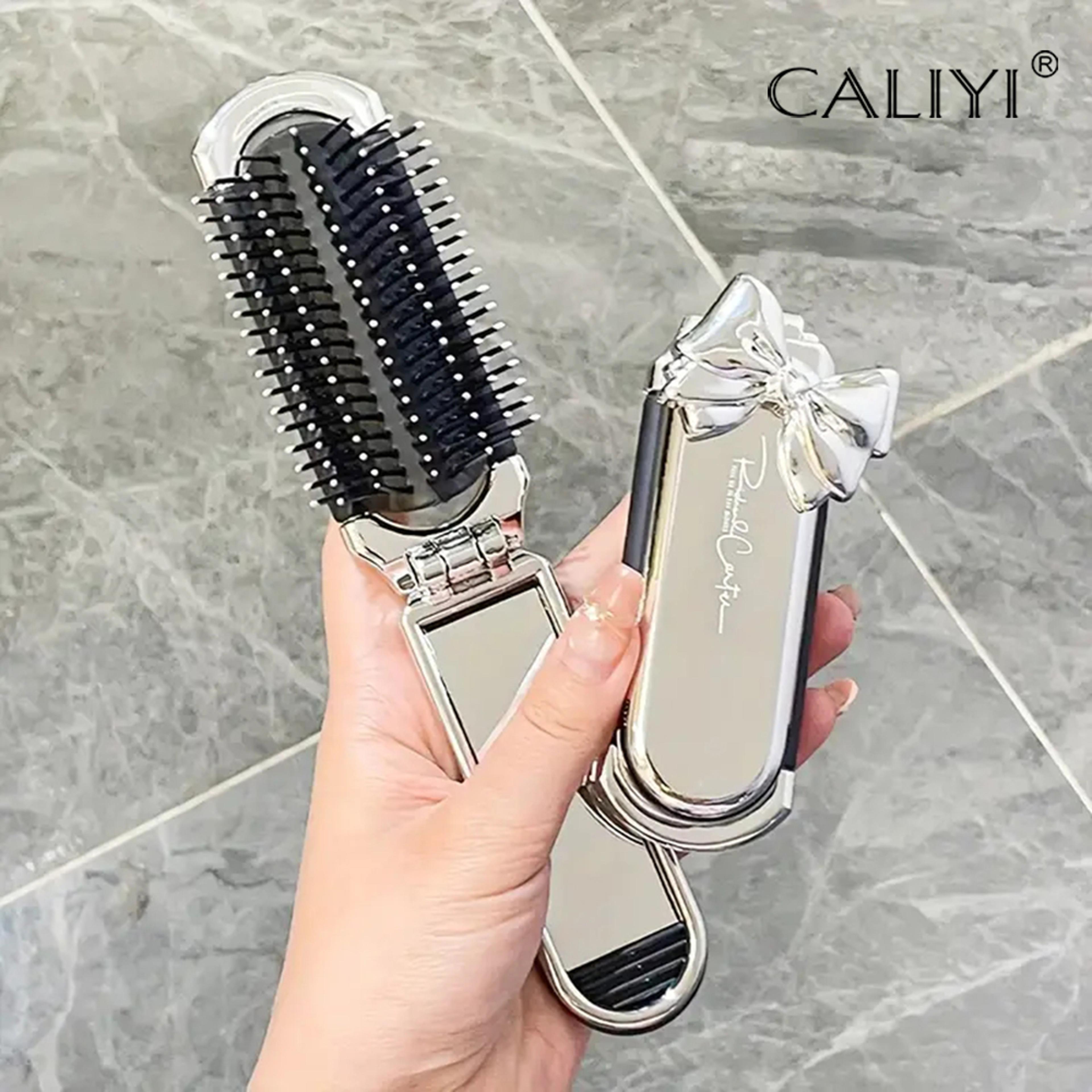 caliyi folding travel hair brush with mirror compact pocket hair comb for on the go styling