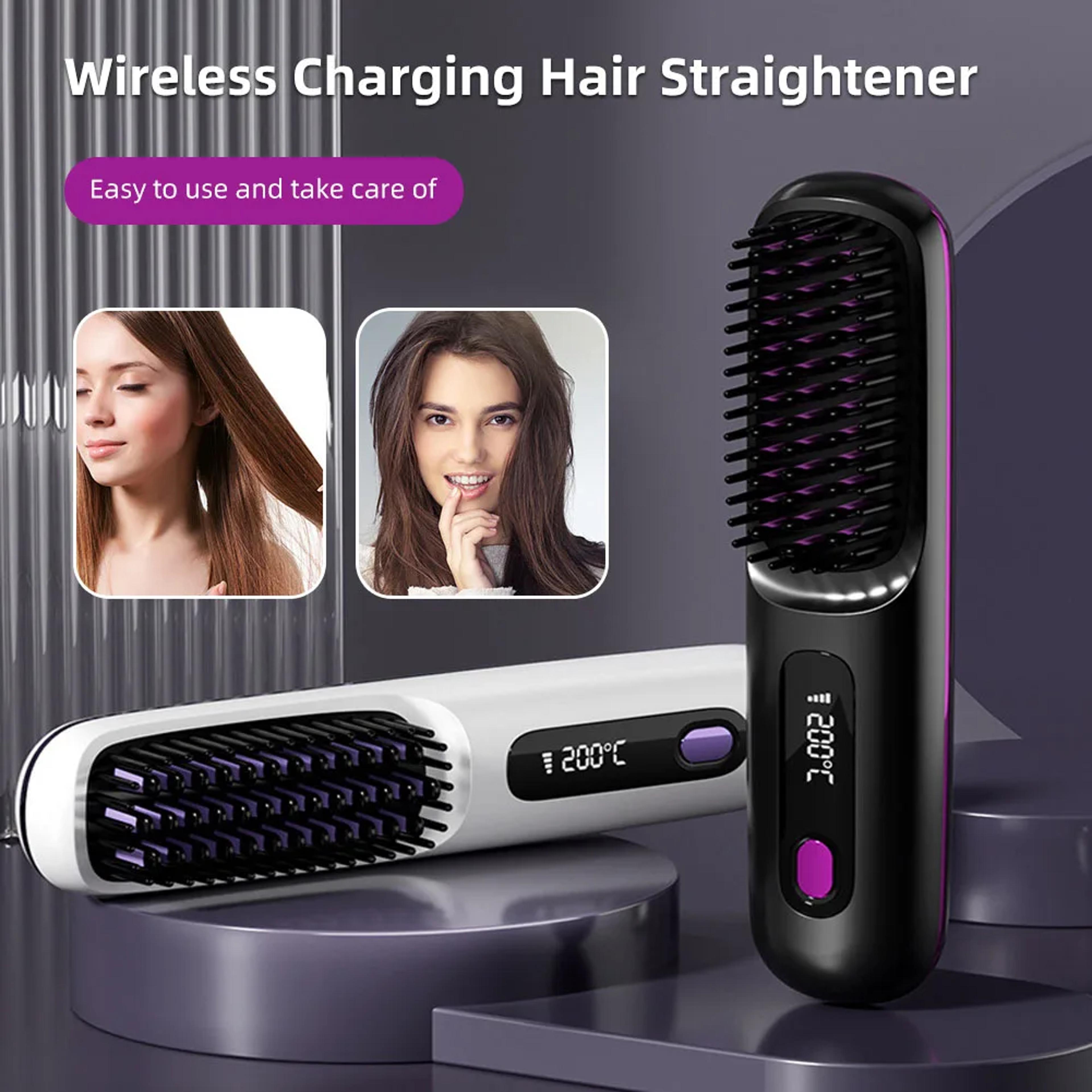 cordless hair straightening brush with negative ion ceramic heating and lcd display
