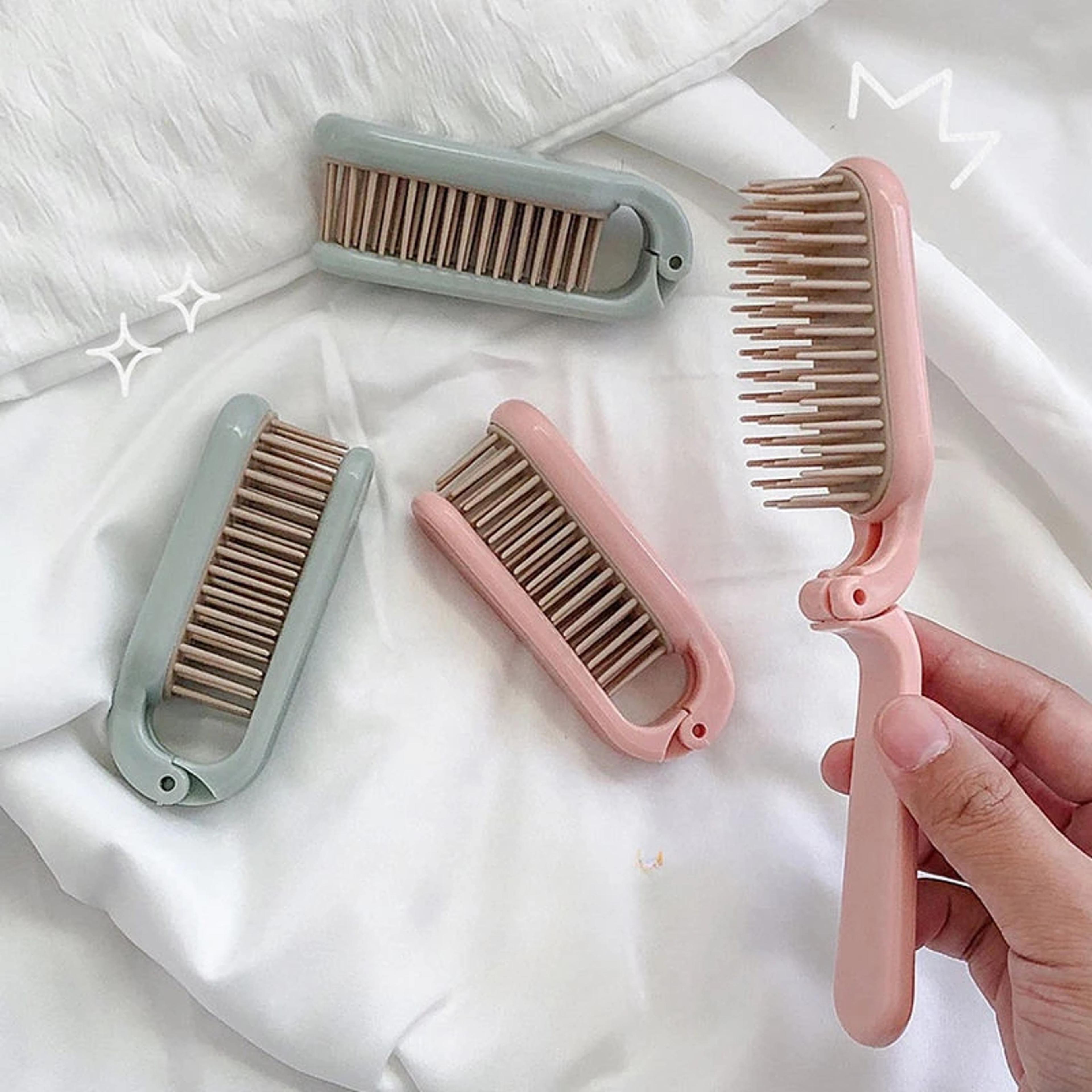 portable folding hair brush with air cushion massage mirror travel hair comb