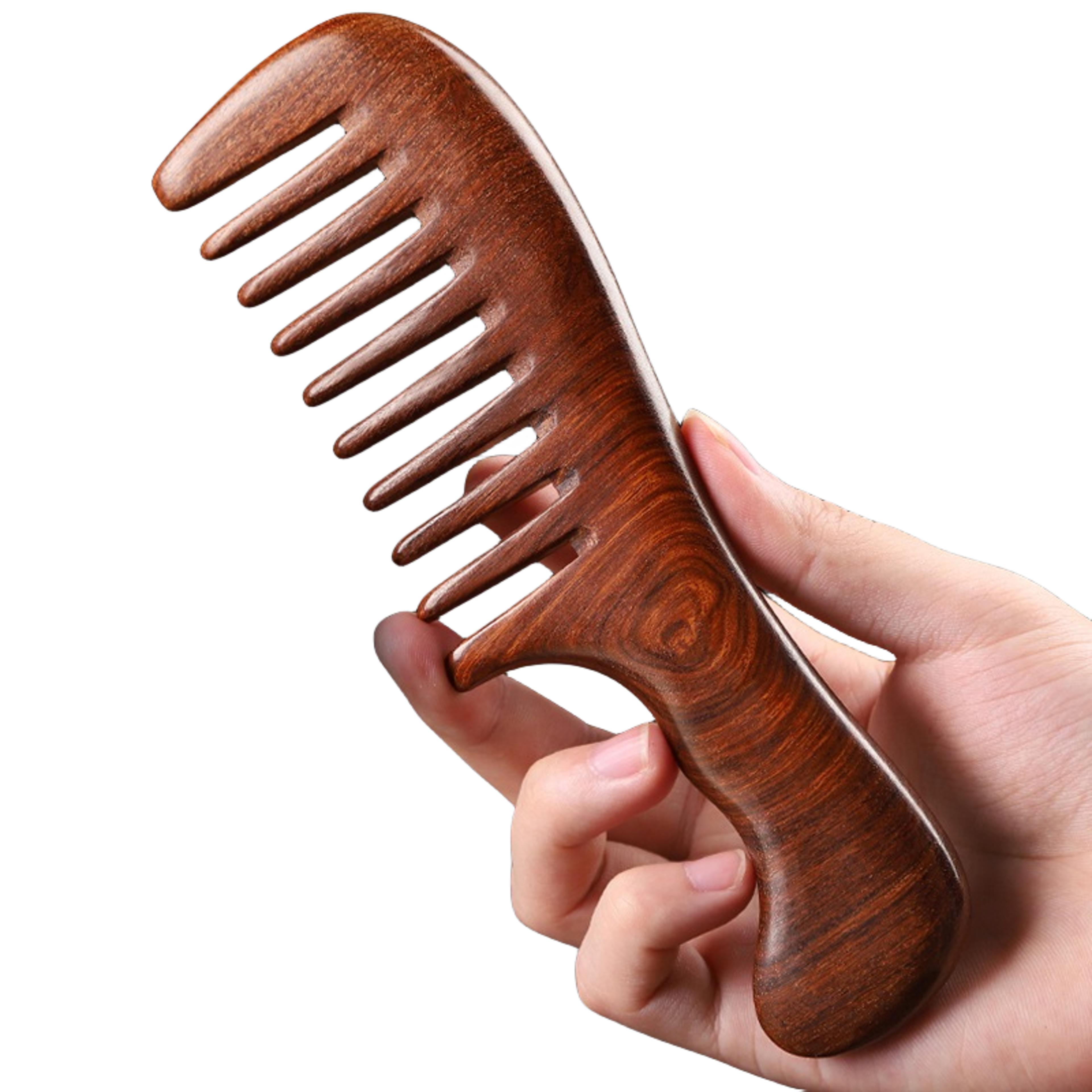 natural sandalwood hair comb wide tooth wooden detangling comb for anti static hair care