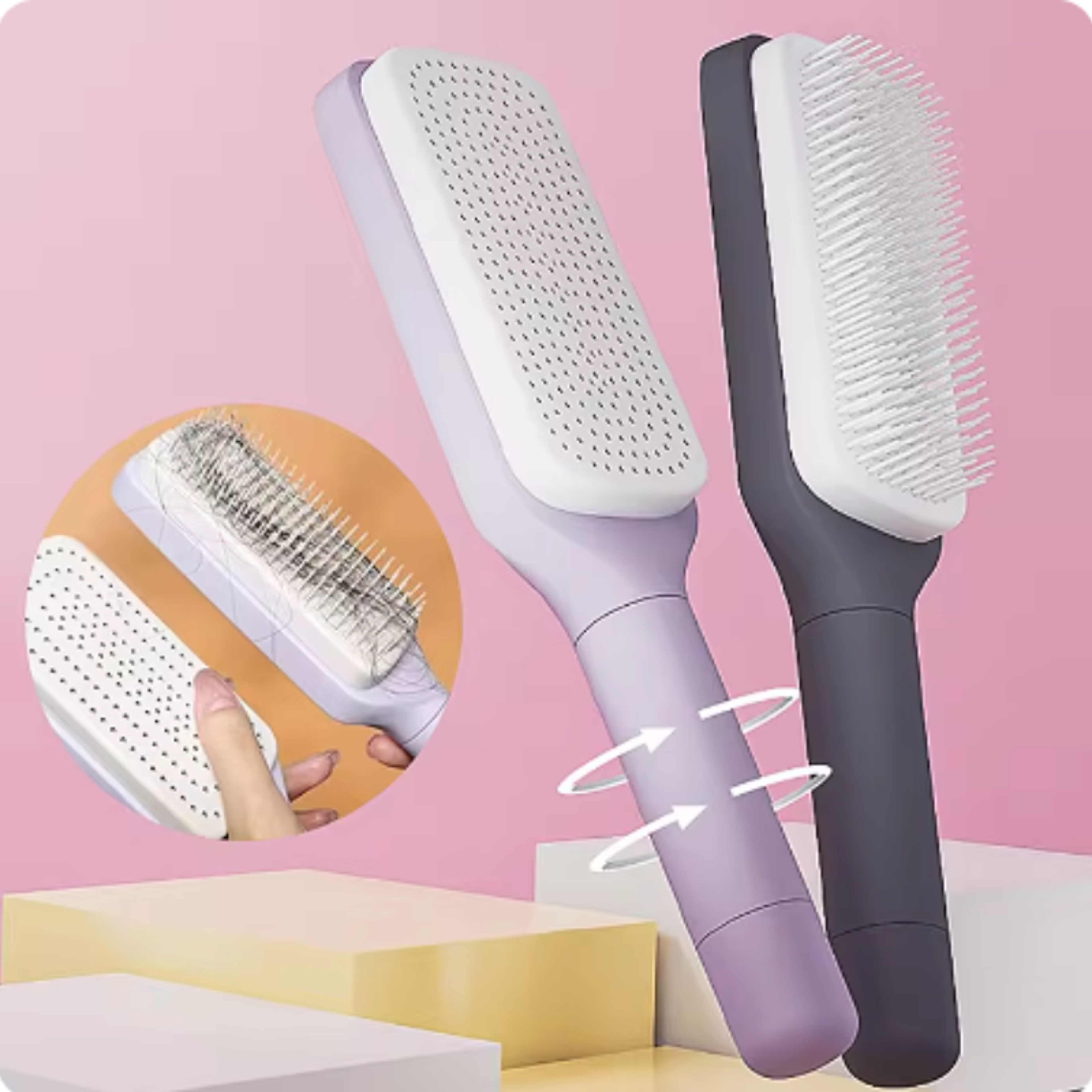self cleaning hair brush with scalp massage air cushion for women anti static detangling comb