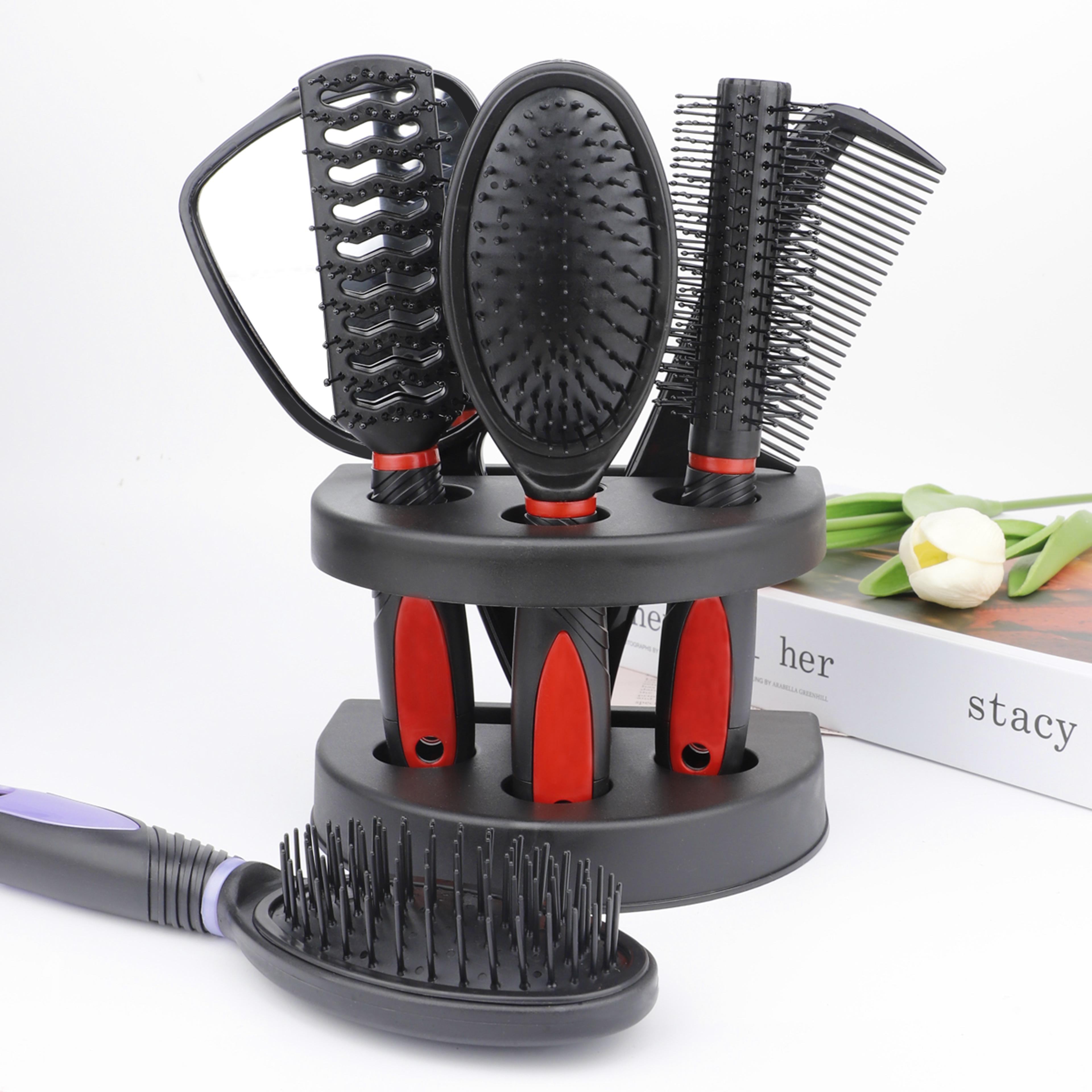 hair brush set with air cushion hair brush mirror & detangling combs for smooth styling